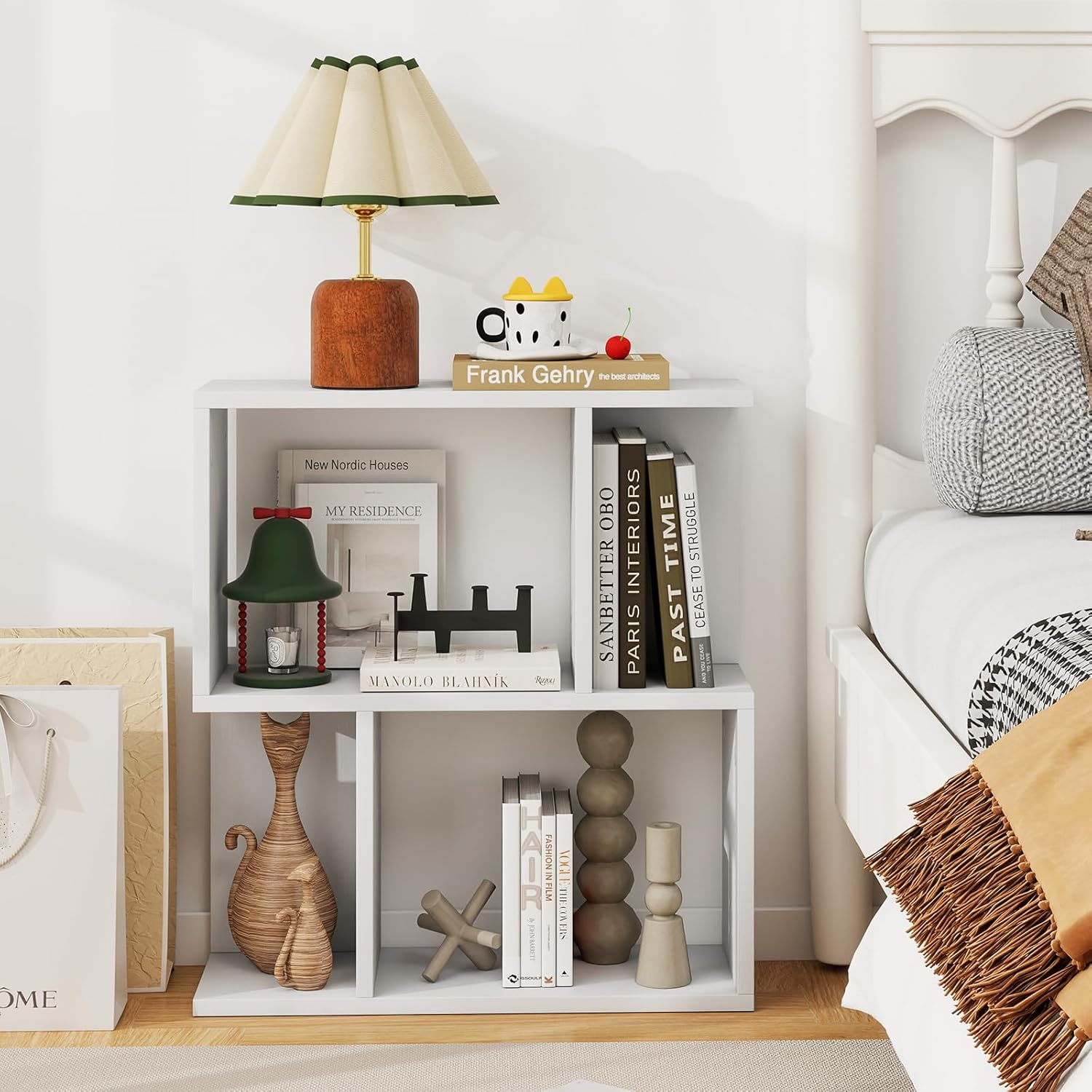 Bibliothèque à 3 Niveaux, Etagère de Présentation pour Petit Espace, Table d'Appoint Autoportante, pour Bureau, Salon, Chambre, Blanc - 2