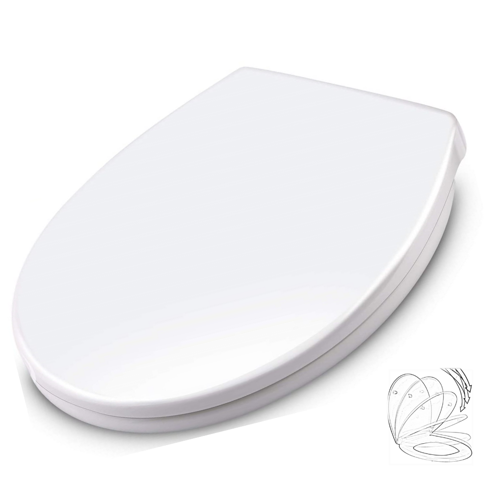 WOLTU Copriwater Sedile WC Universale/Chiusura Ammortizzata/Soft Close Toilet Seat Bagno in Plasta Cerniera in Acciaio Inossidabile Carico 150kg Bianco a Forma di O