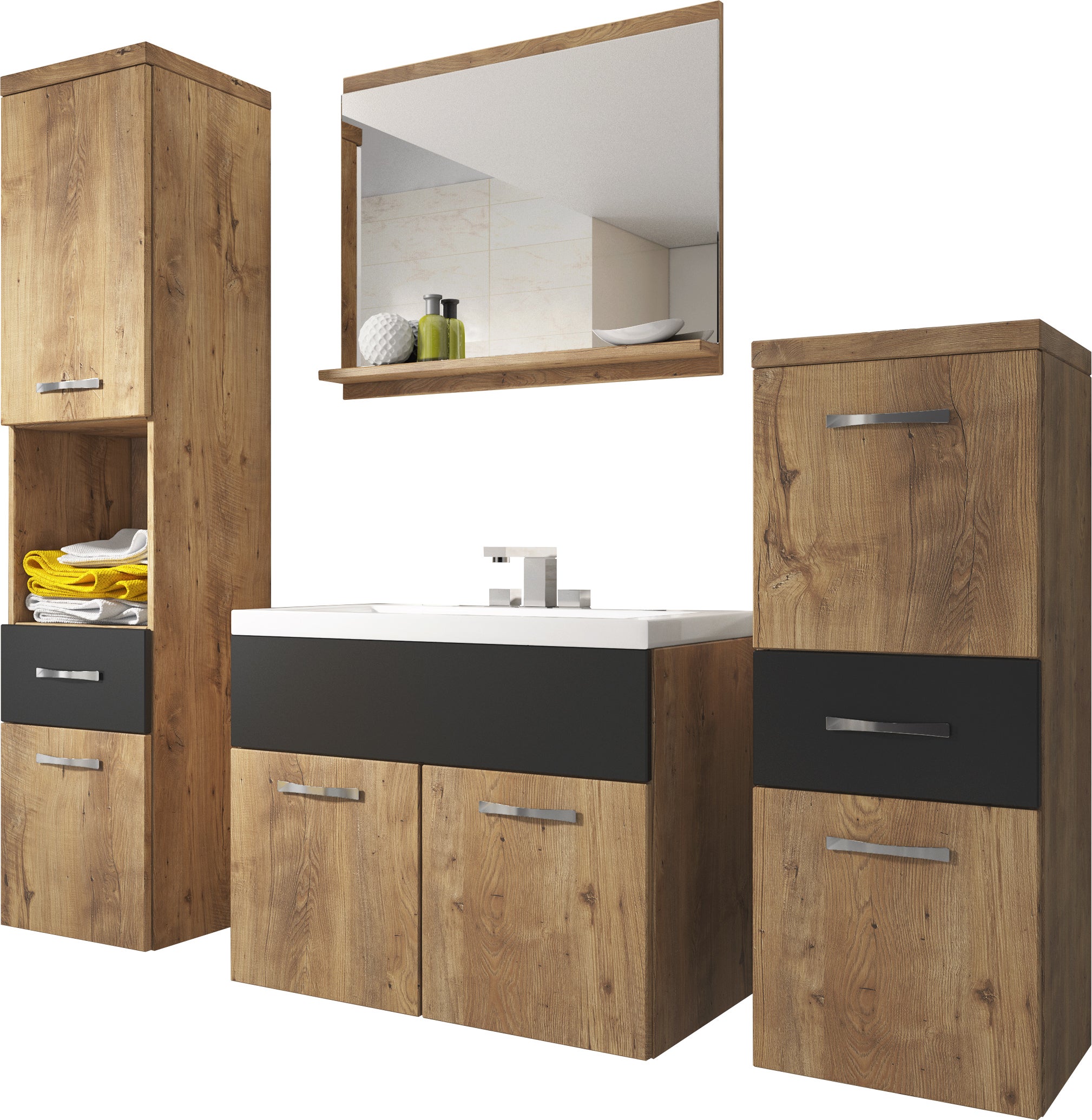 Komplet mebli łazienkowych w kolorze kasztan breslau / czarny grafit - ALBECK