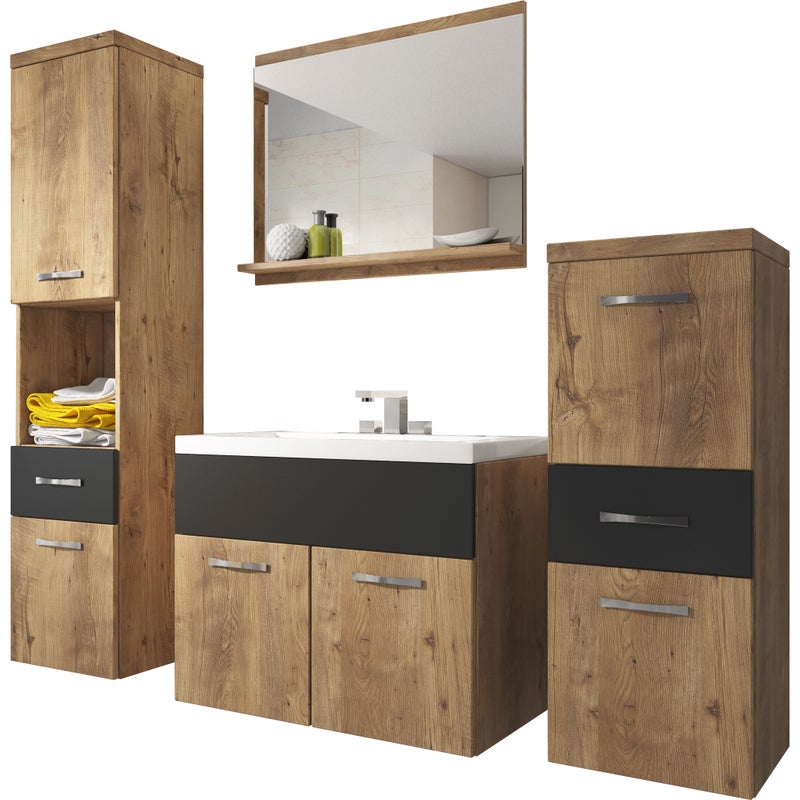 Komplet mebli łazienkowych w kolorze kasztan breslau / czarny grafit - ALBECK