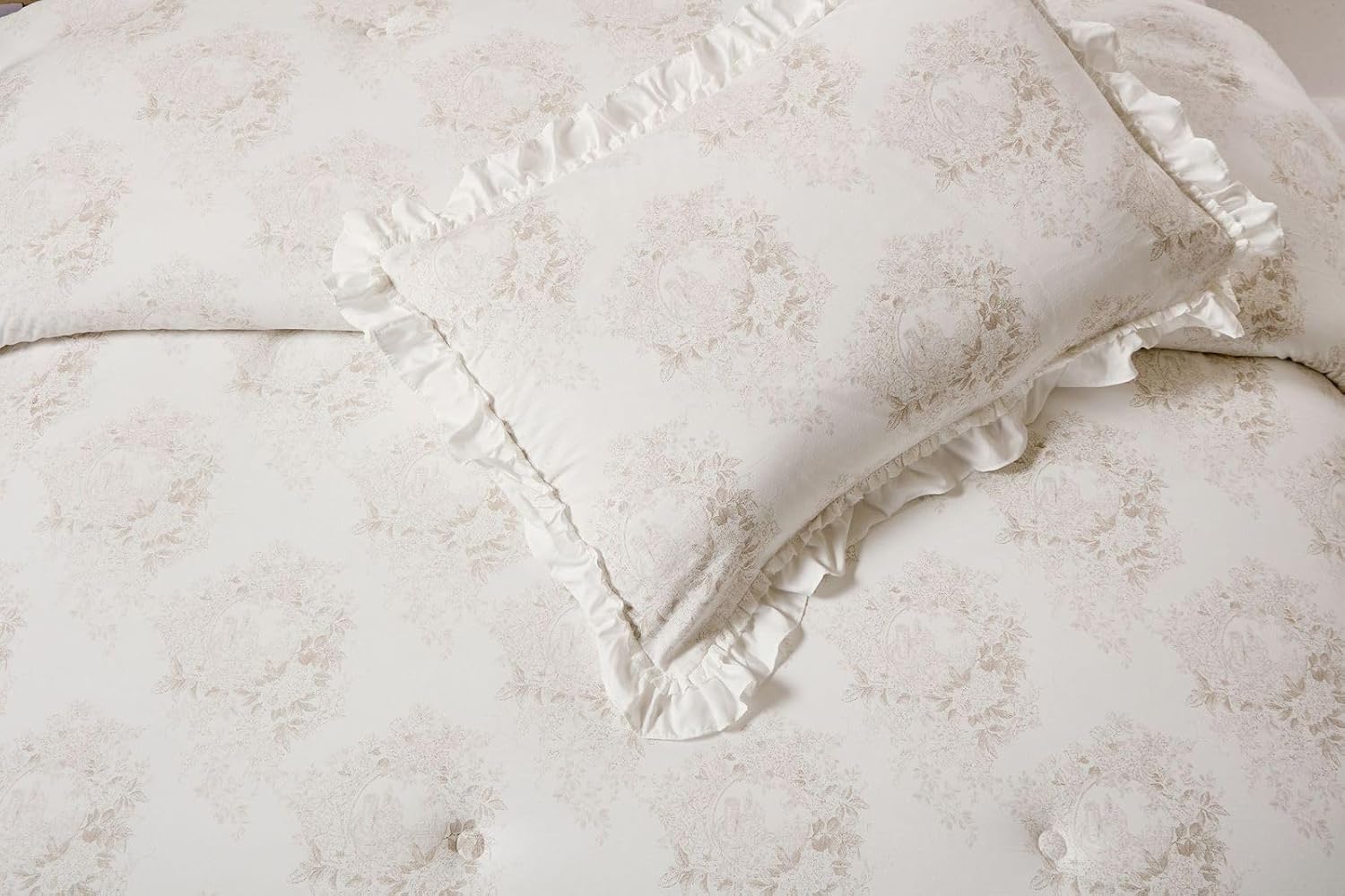 Edredón Avendal Clara Vidal con Diseño Toile de Jouy y Fundas de Cojín - Color Beige - 2