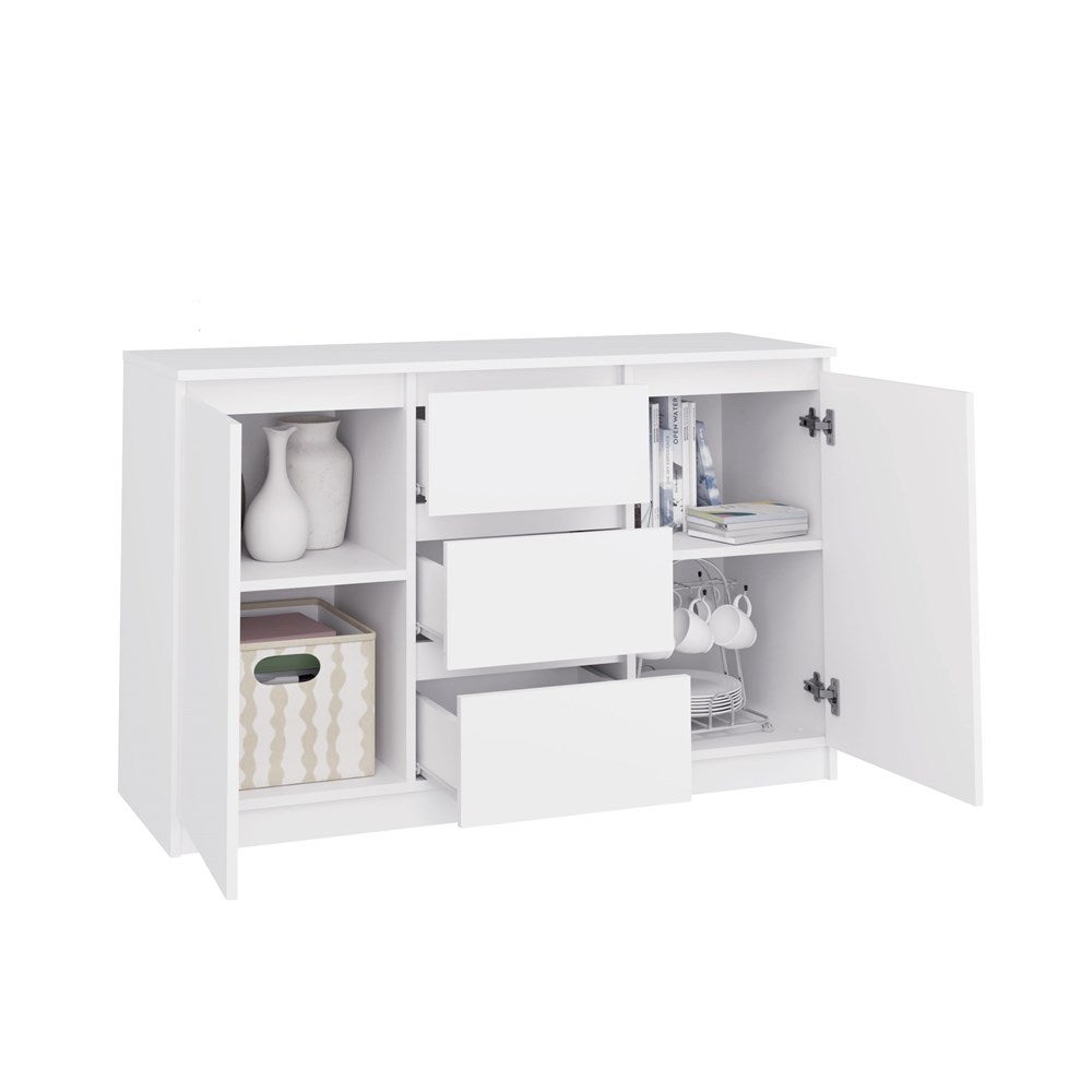 CAZAR - Commode moderne 2 portes + 3 tiroirs chambre/salon/bureau| Dimensions : 75x120x40 - Design minimaliste - Meuble fonctionnel - Blanc - 4