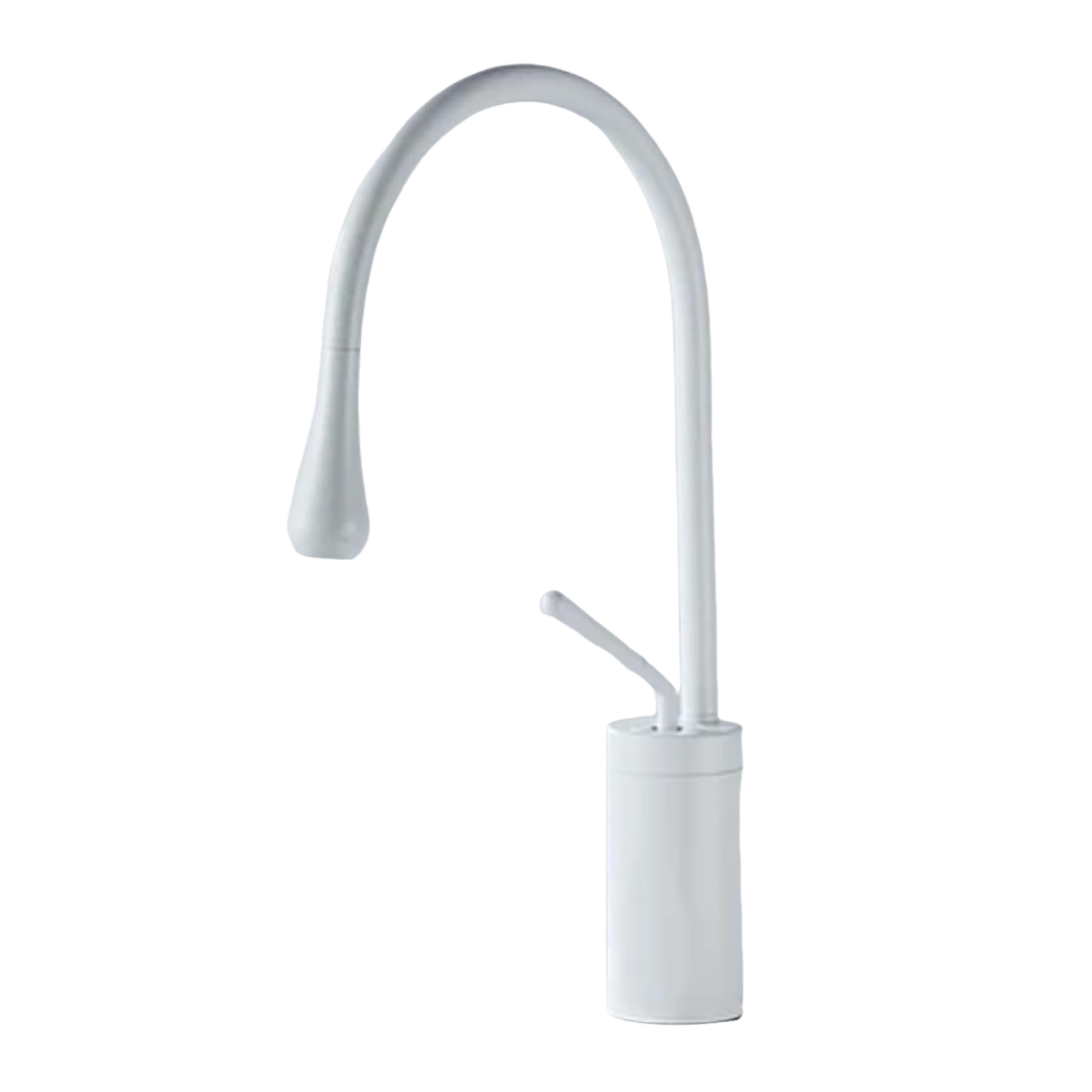 Bateria łazienkowa z obrotowym ramieniem 360° i konstrukcją kroplową, biała, o niskim profilu