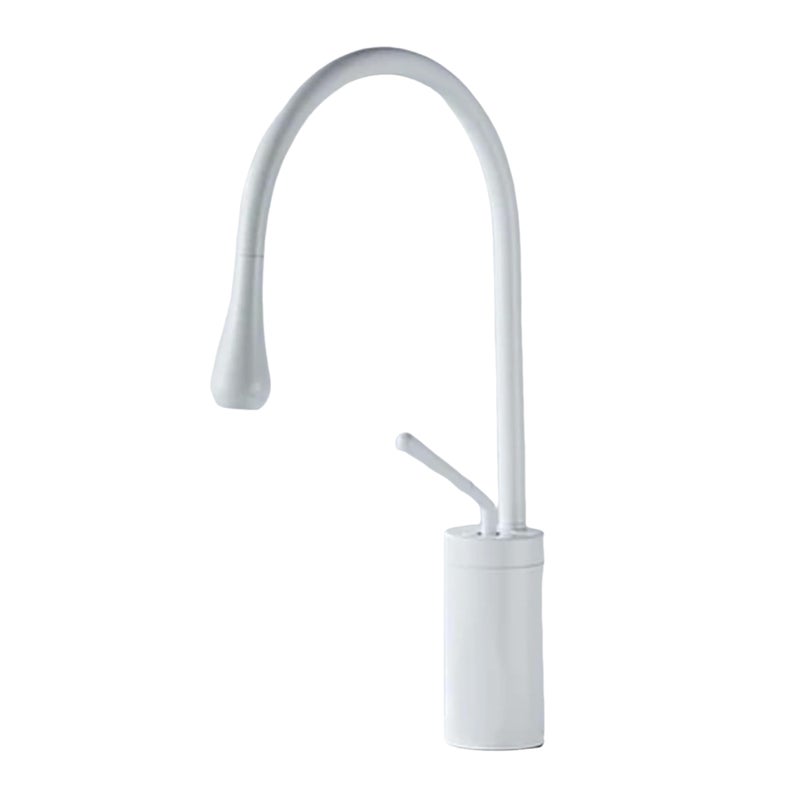 Bateria łazienkowa z obrotowym ramieniem 360° i wzorem łezki, biała bateria mieszająca, niski profil