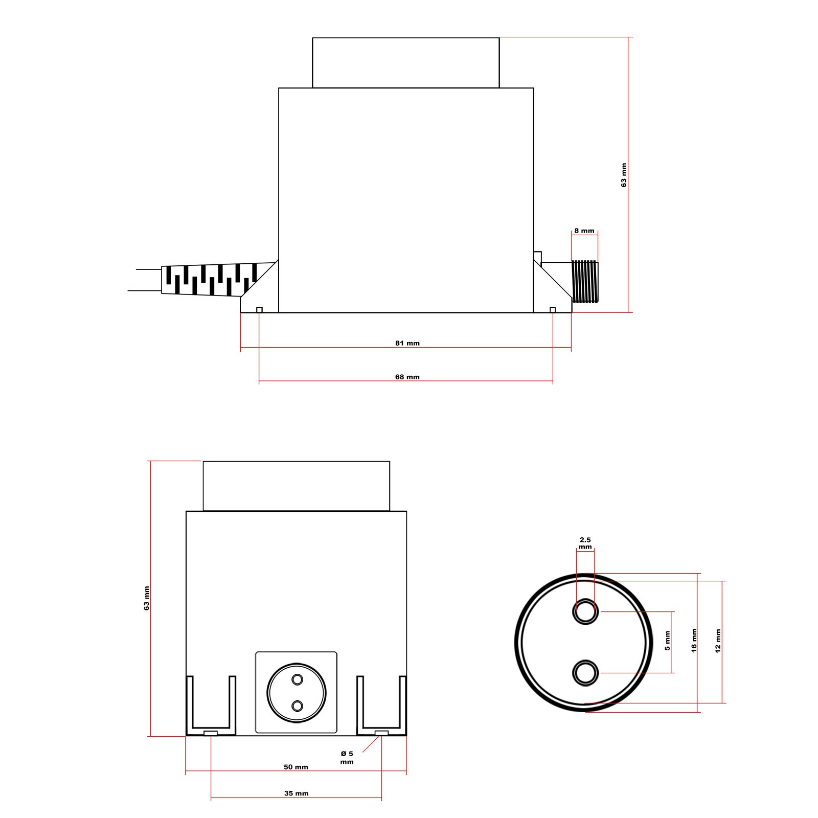 Transformateur 230 V en 12 V – 81 x 50 x 63 mm – 1800 mA 21,6 VA AC/AC – IP68 – Adapteur de Réseau Jebao avec Raccord vissé, 2 pôles –… Wiltec - 4