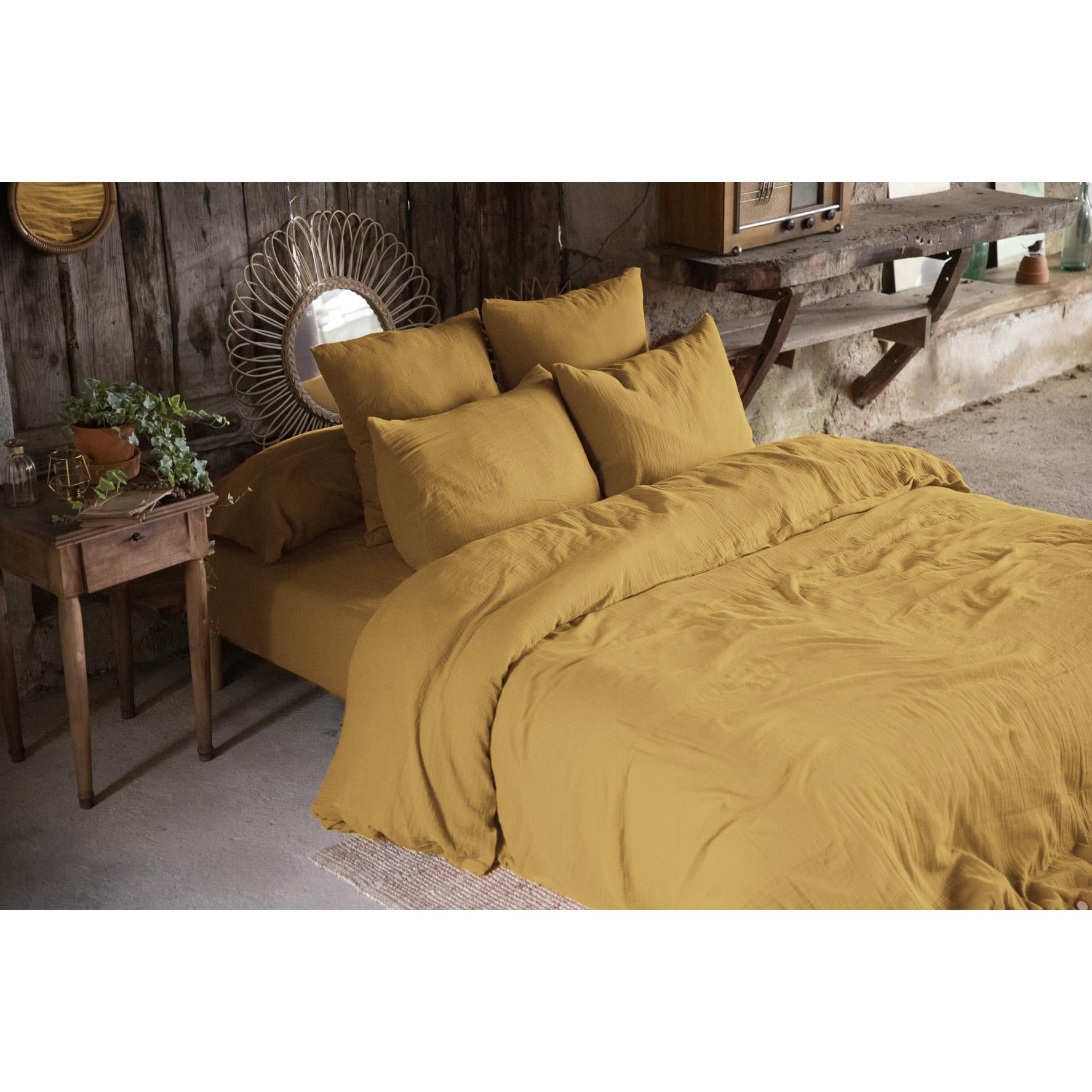 Soleil D'Ocre Set Copripiumino Matrimoniale Microfibra Lavata 260x240 Marrone - Morbido E Certificato OEKO-TEX