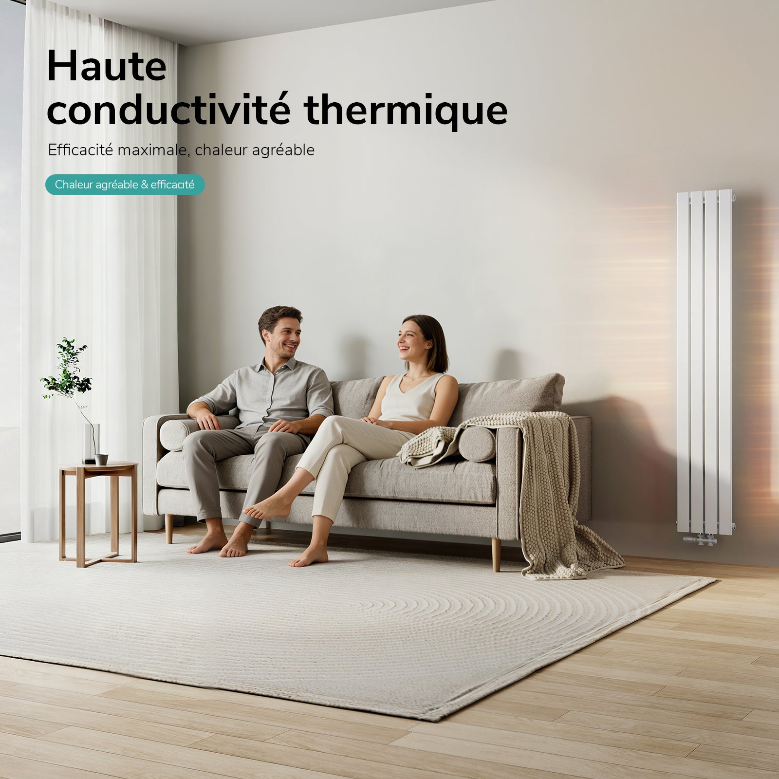 EMKE Radiador de agua caliente de acero 180 x 30 cm 627 W - Radiador de panel simple - Conexión central, Blanco - 4