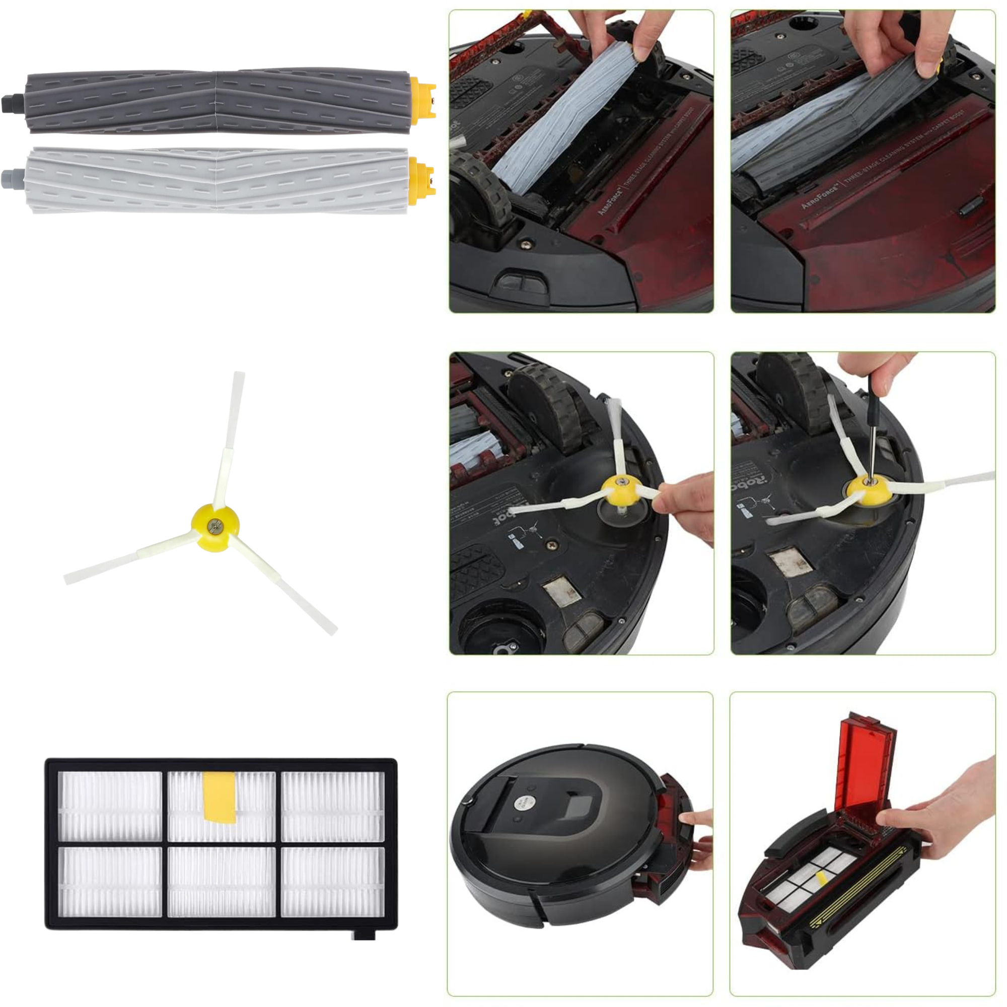 Pack accessoires pour iRobot Roomba Serie 800 900 850 860 870 880 890 960 971 980 990 Filtres/brosses latérales/rouleaux extracteurs - 4
