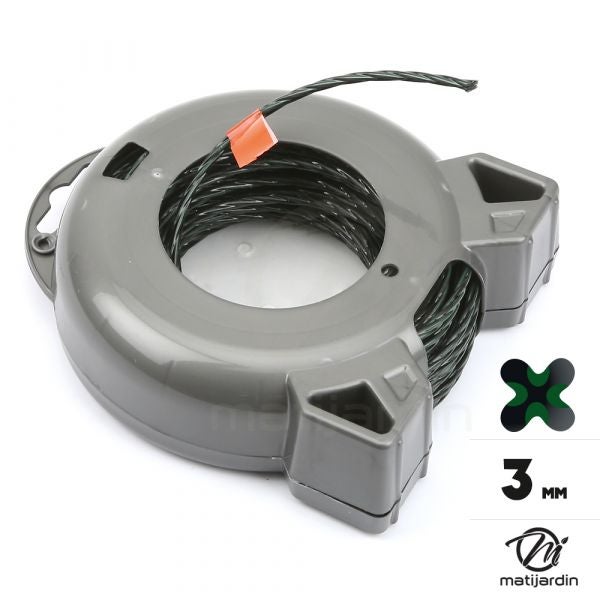 Fil débroussailleuse nylon 3 mm x 15 m. Torsadé vert sapin. Blister - 2