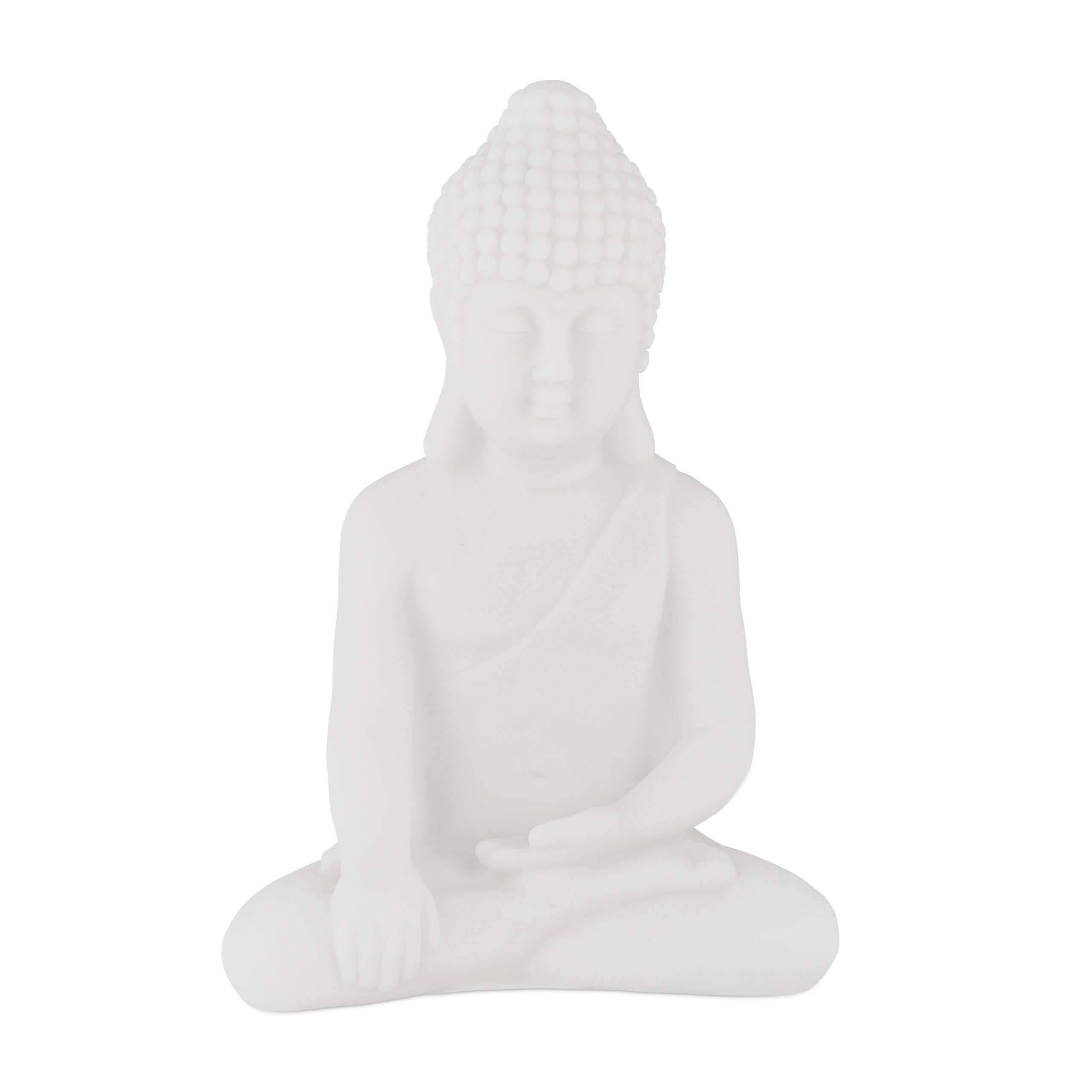 Relaxdays figura buda sentado, 17 cm, estatua budista jardín, resistente intemperie y heladas, exterior, salón, blanco