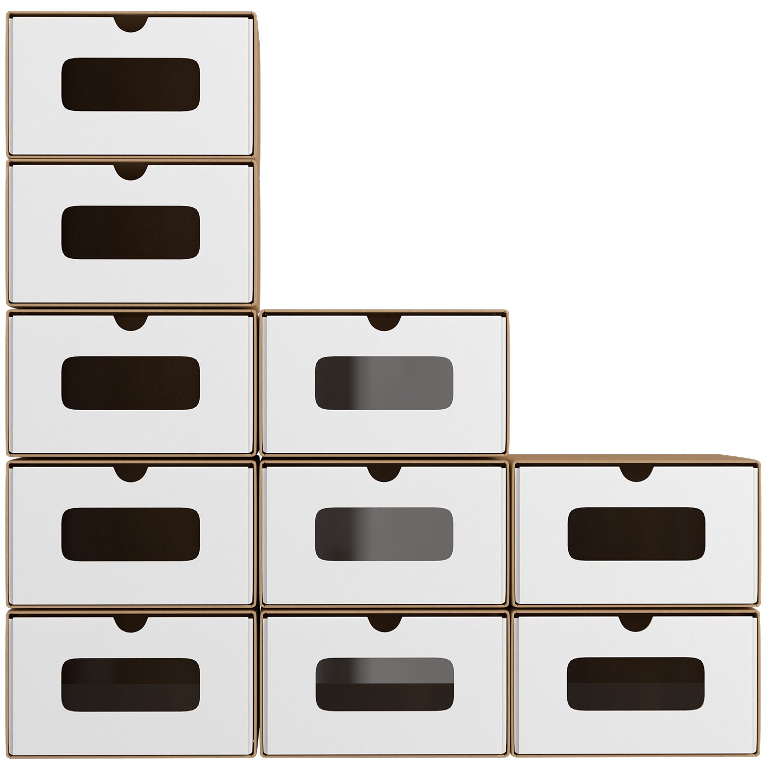 20X Boîte à chaussures Empilable Papier boites cubes rangement à chaussures avec tiroir 35 cm x 23 cm x 13 cm Marron/blanc - 8