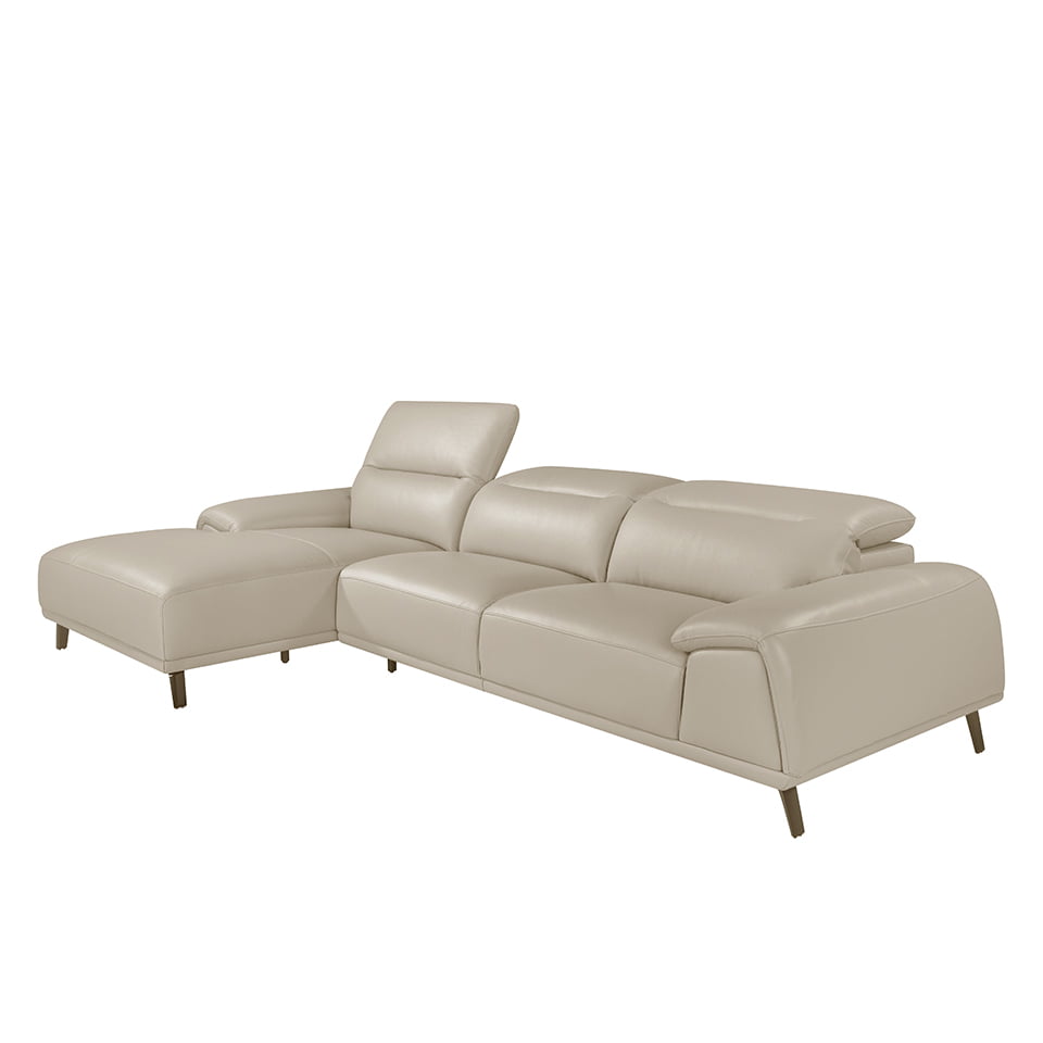 Lewa sofa z szezlongiem z szarej skóry taupe 316 x 176 x 102 cm