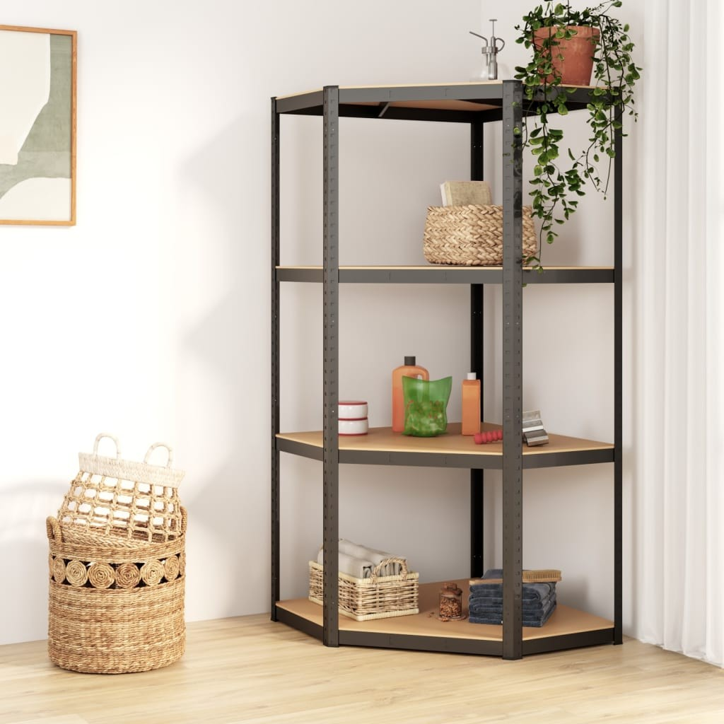 Étagère D'angle Murale Noire - 40x40x50 Cm - Bois Ingénierie - Support Jusqu'à 40 Kg - Pour Salon/chambre