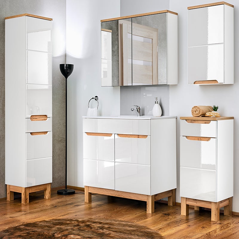 Meuble colonne avec panier à linge 35 cm Bali White - 2