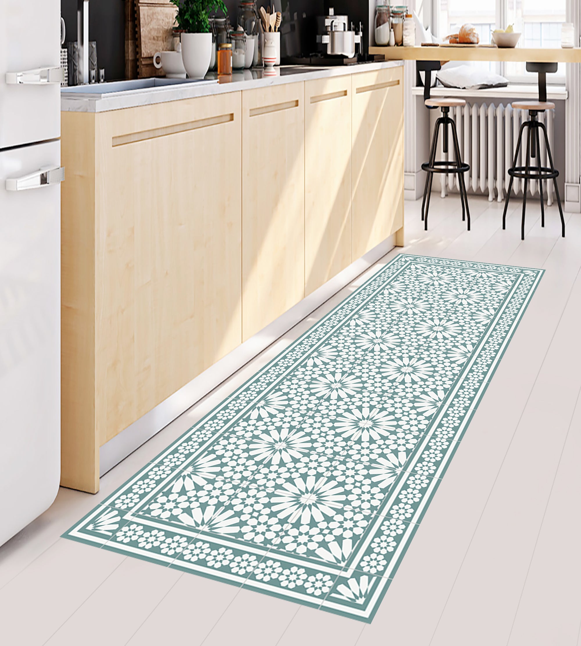 Dywan winylowy Samara zielony 66x180 cm - antypoślizgowy dywan PVC do kuchni lub salonu, zmywalny, wodoodporny, styl wodoodporny