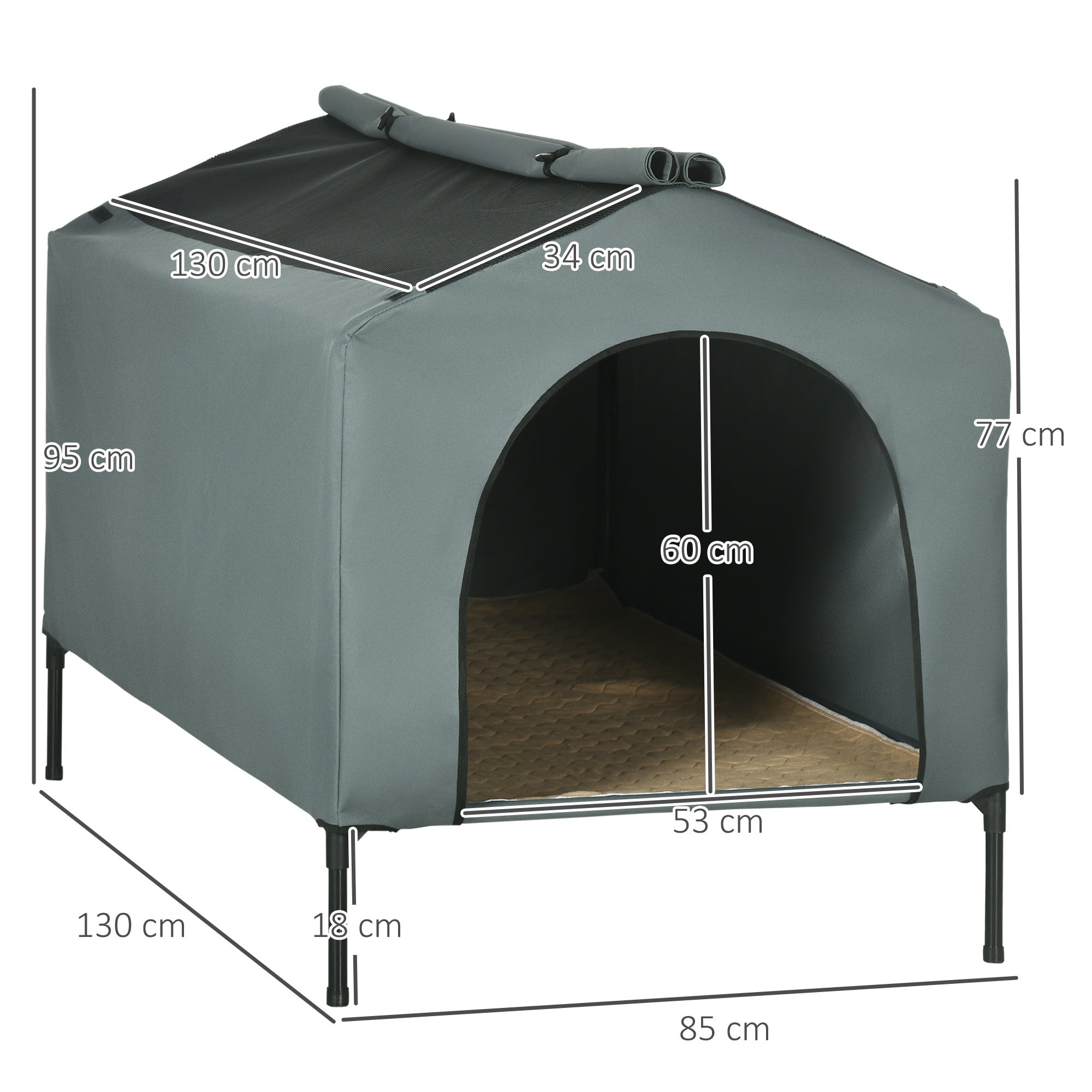 Casa para Cães PawHut Cinzento Tecido Oxford e Aço 130x85x95cm - 3