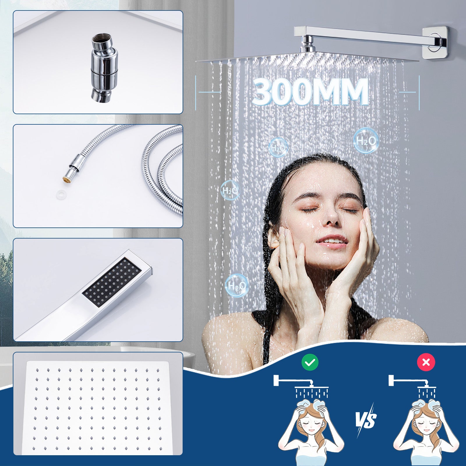 Colonne de Douche Encastrée Chromée avec Tête Carrée 12