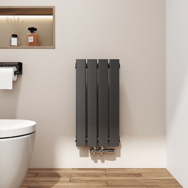 EMKE Grzejnik Stalowy Pojedynczy Pionowy 233W, 60x30,4 cm, 4 bar, do 3 m² – Czarny mat