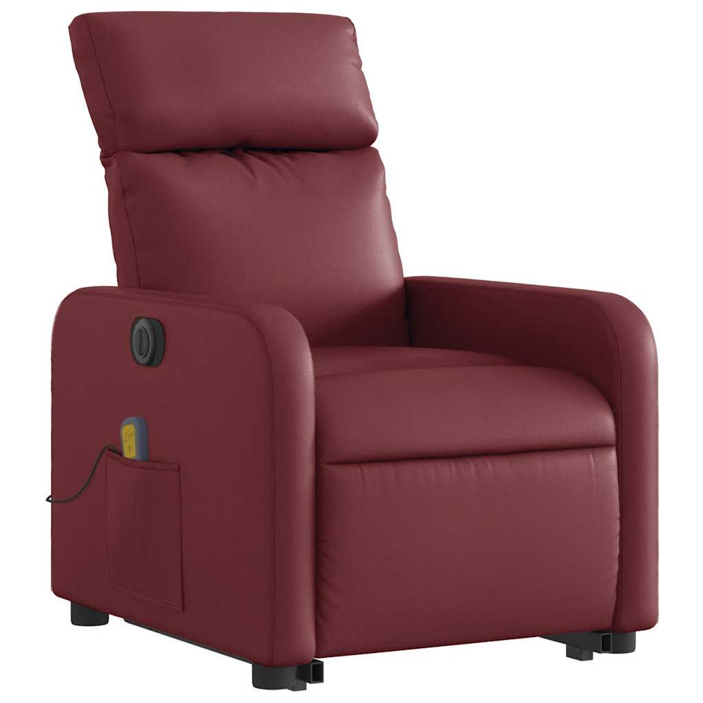 Sillón de masaje elevable eléctrico cuero artificial rojo tinto - 4