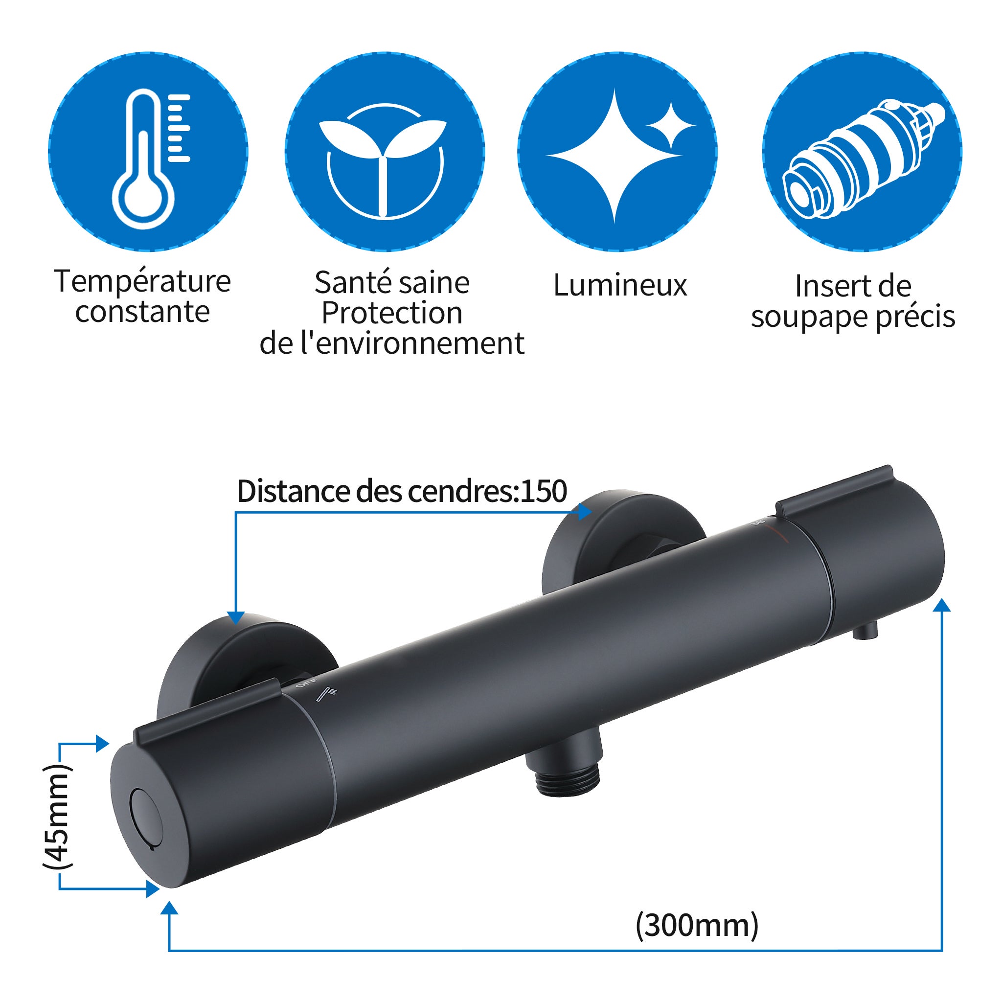 Mitigeur Thermostatique de Douche à 38°C Robinet de Baignoire en Laiton avec Verrou Sécurité Robinet de Douche Noir - 5