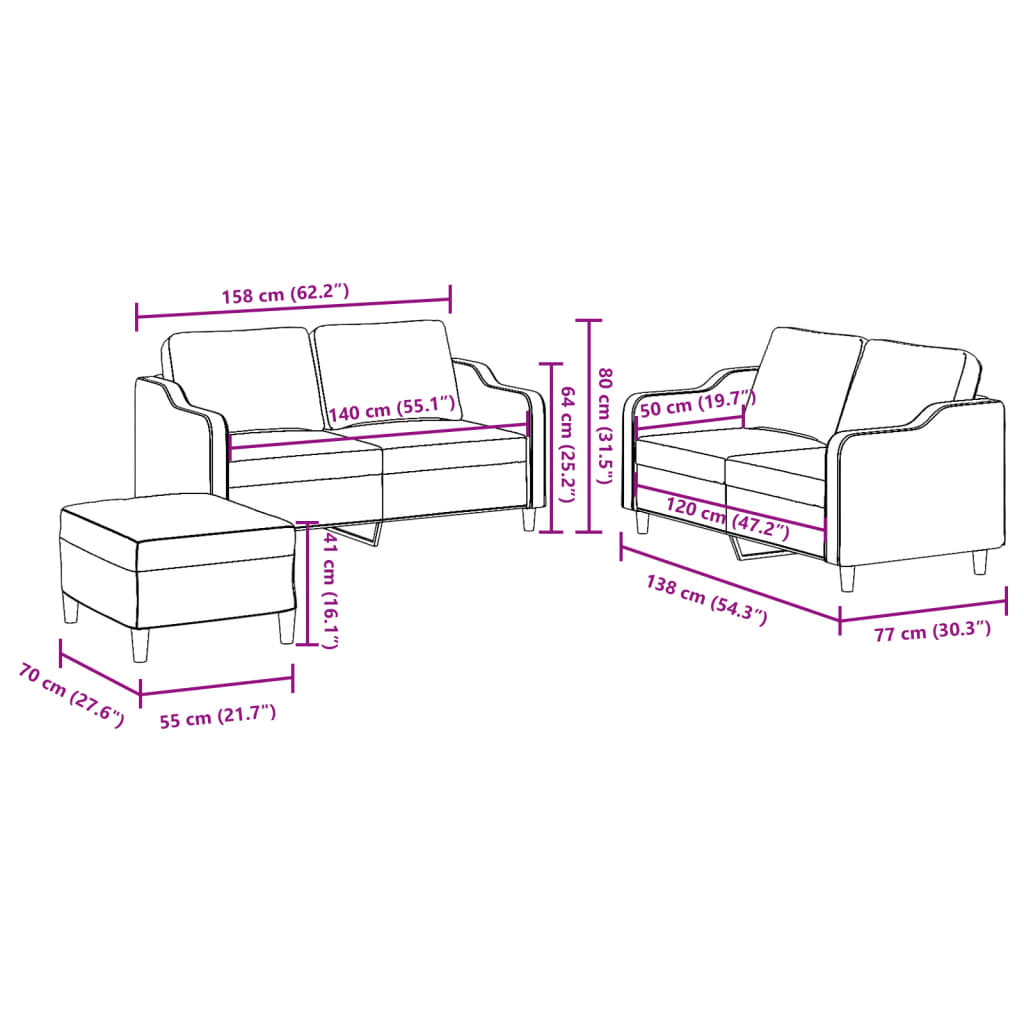 Set di Divani 3 pz con Cuscini Rosso Vino in Tessuto vidaXL - 8