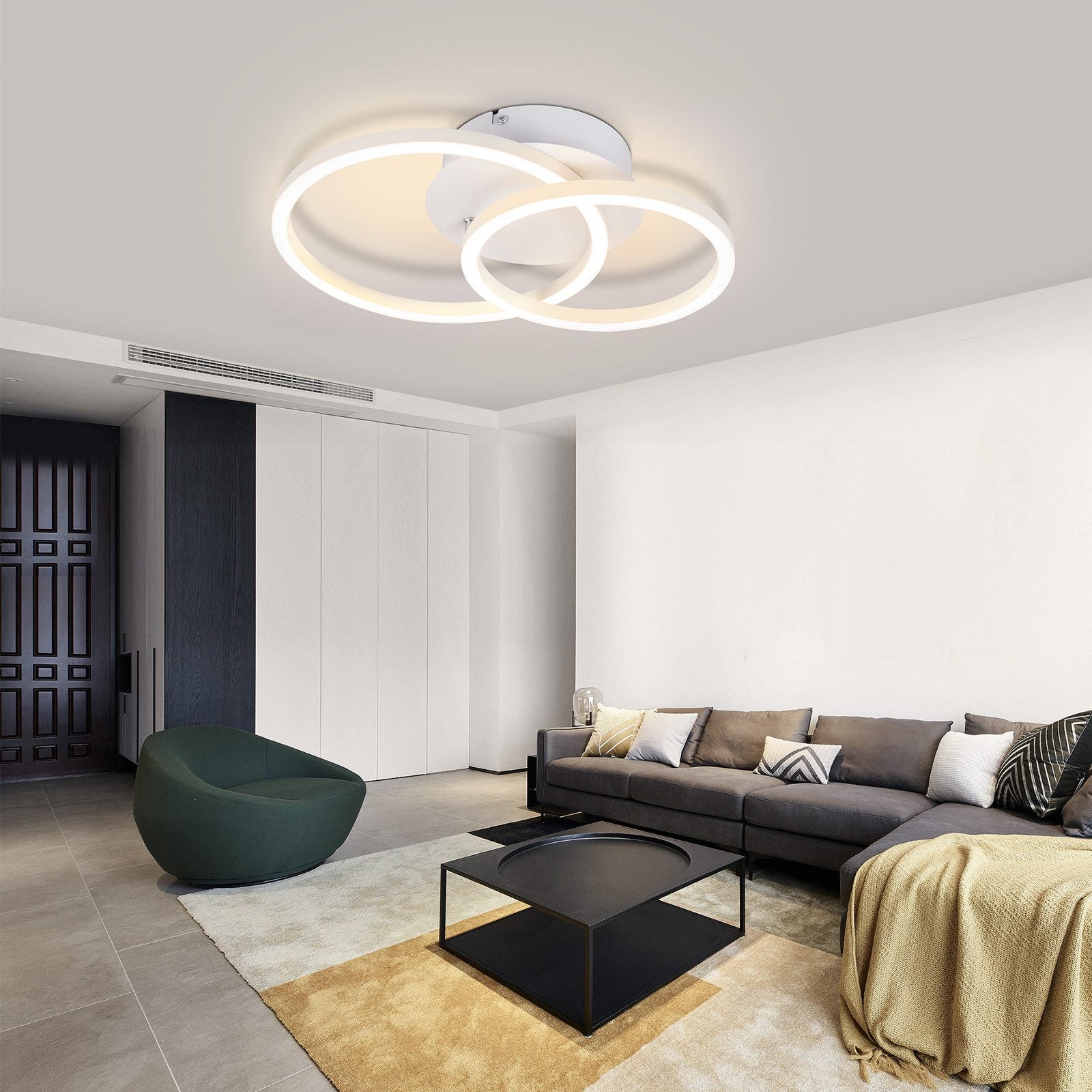 NETTLIFE Plafón LED 2 Anillos Blanco Giratorio Diseño Redondo Moderno 24W 3000K - 8