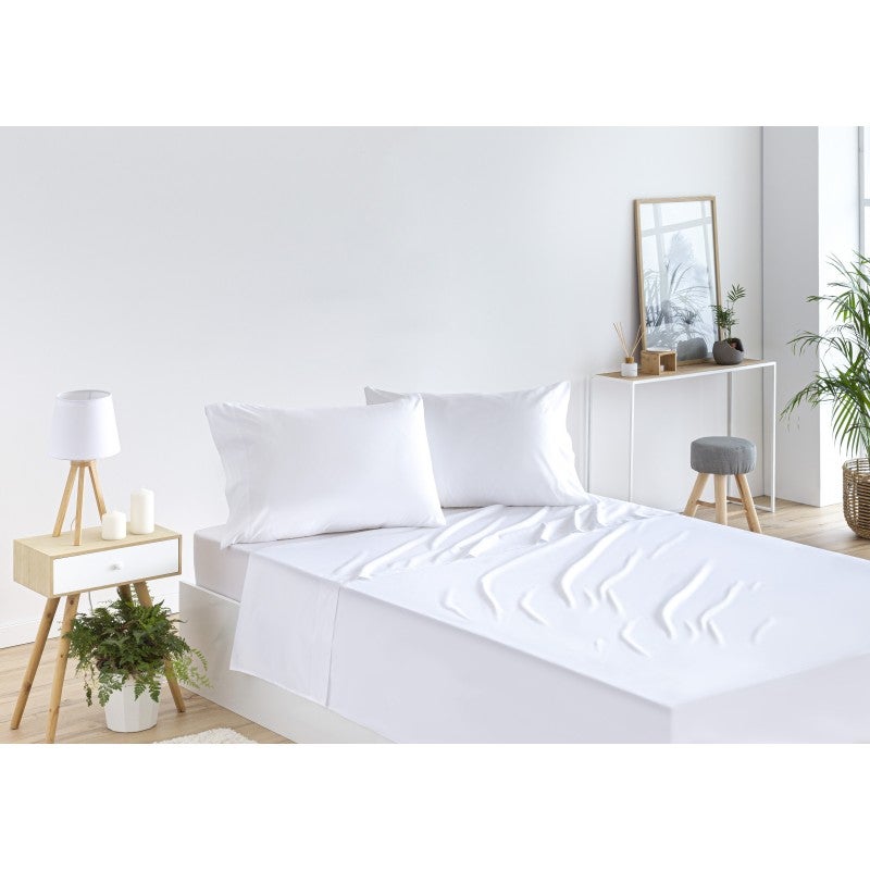 Juego de Sábanas de 4 Piezas (Bajera, Encimera y Dos Fundas Almohada) 150 x 190/200 cm Blanco TODOCAMA - 4