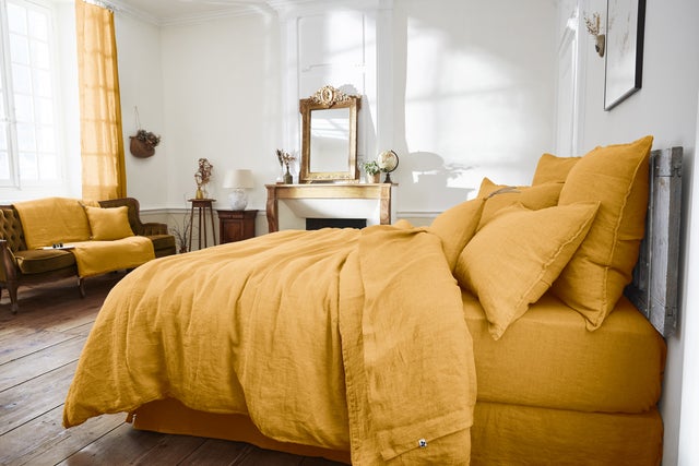 Drap plat 240 x 300 cm lin lavé soline miel Jaune