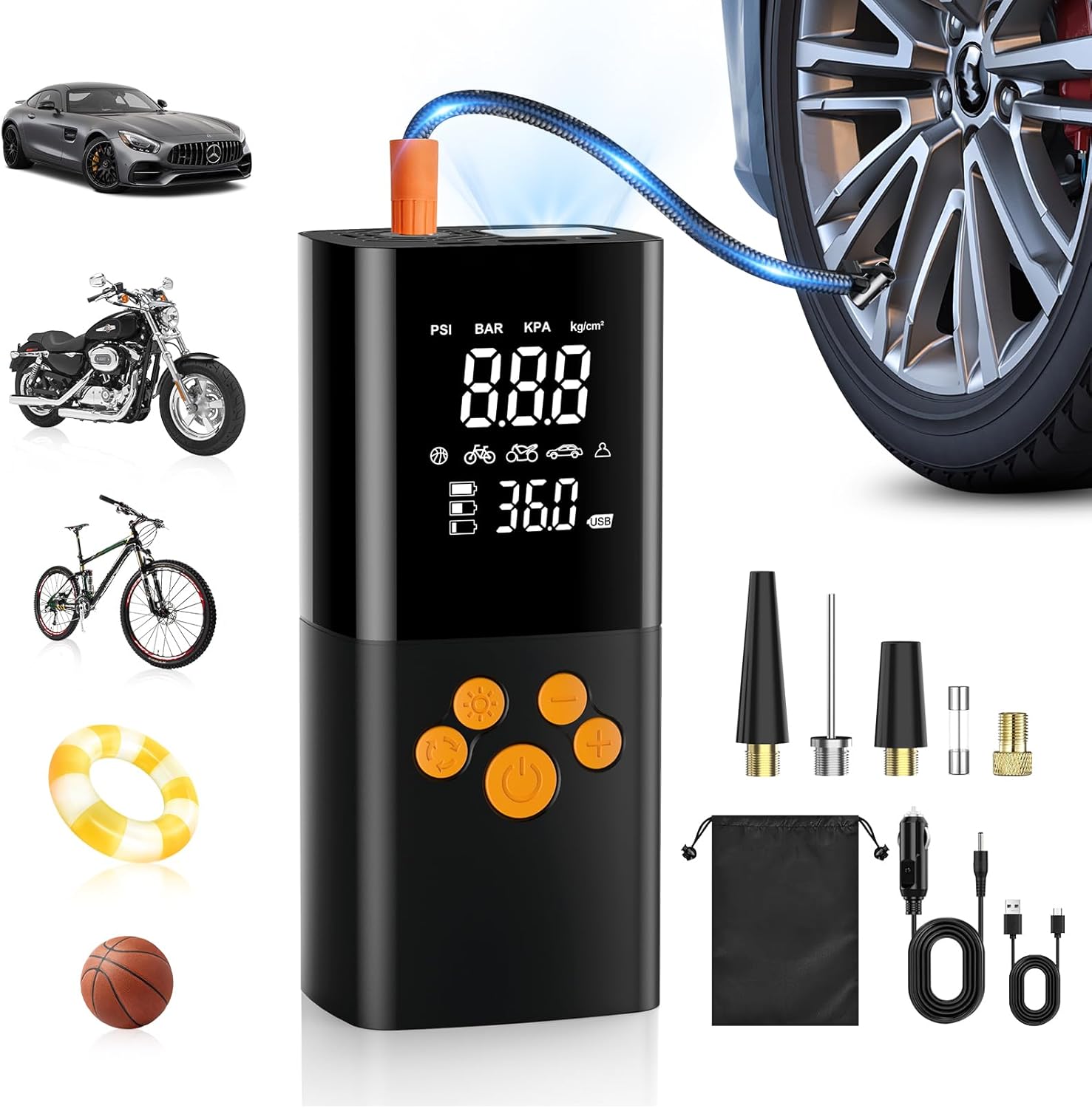 Przenośny kompresor powietrza Przenośny kompresor samochodowy z cyfrowym wyświetlaczem LCD do samochodu roweru motocykla skutera piłki itp