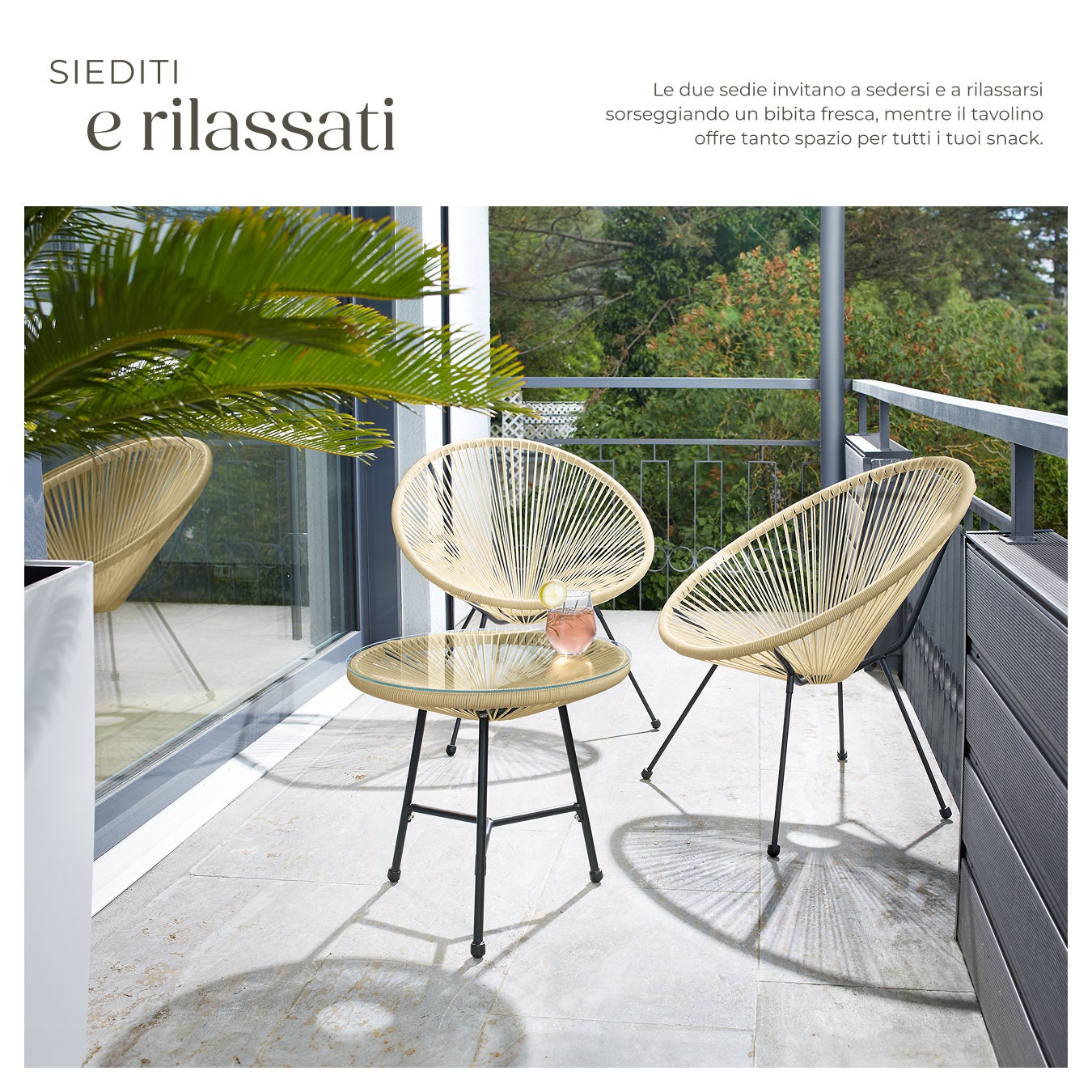 Ensemble table et chaises de jardin Santana design rétro dans le style Acapulco TECTAKE - 4