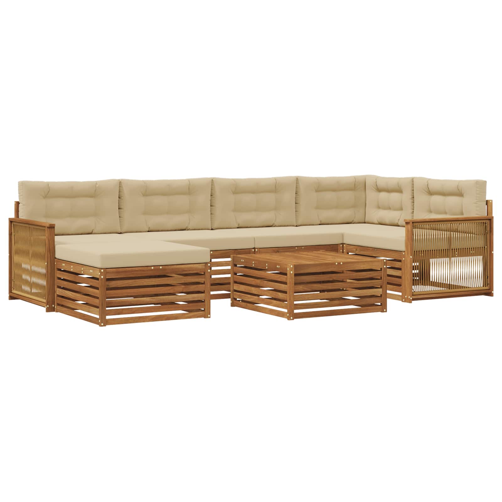 Ensemble de canapés d'extérieur 7 pc naturel et beige - 2