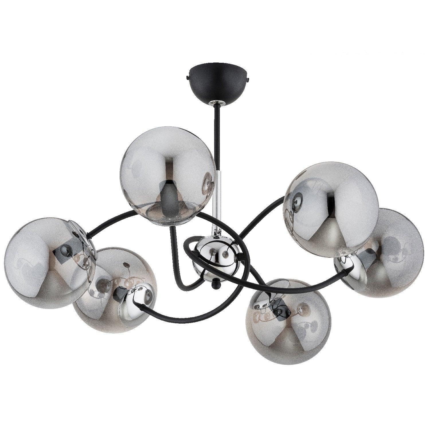 Lampa wisząca AURORA czarna-chromowana 6 x E14 x 10W wym: 40 x 66 x 66 cm Alfa