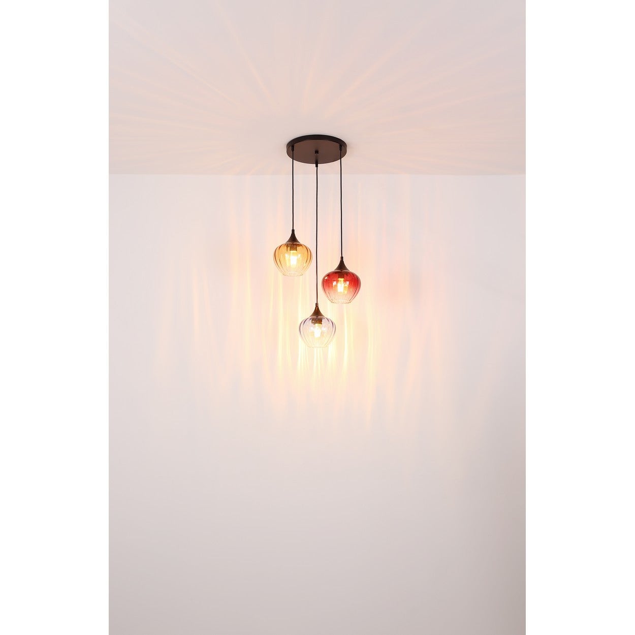 Plafonnier Globe en verre fumé noir mat, 3 ampoules E27 - 4