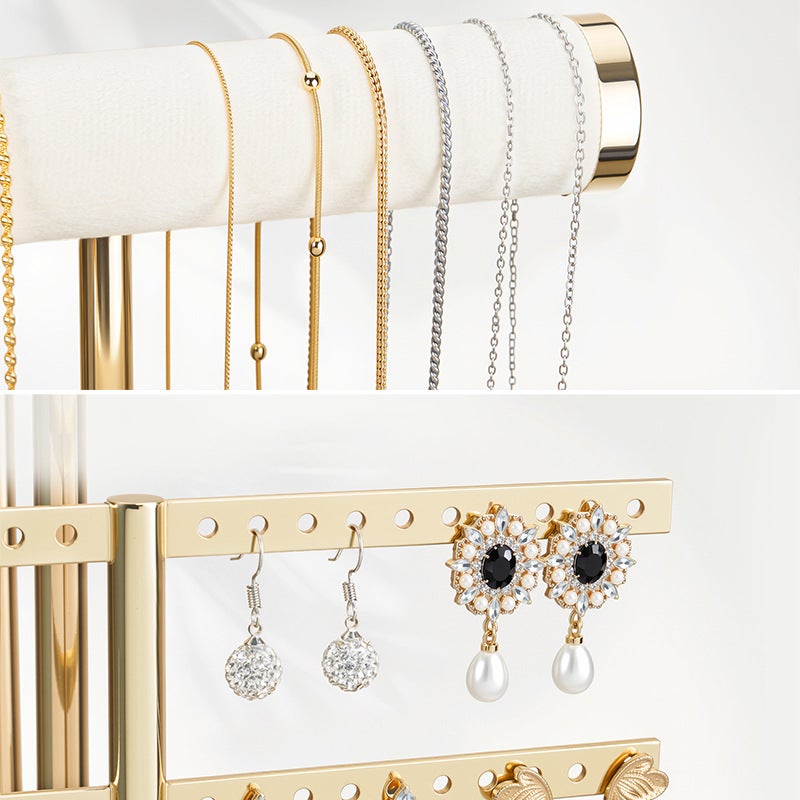 Présentoir à bijoux blanc avec plateau, idéal pour ranger bracelets, colliers, boucles d'oreilles et bagues, étagère de rangement multifonctionnelle. - 8