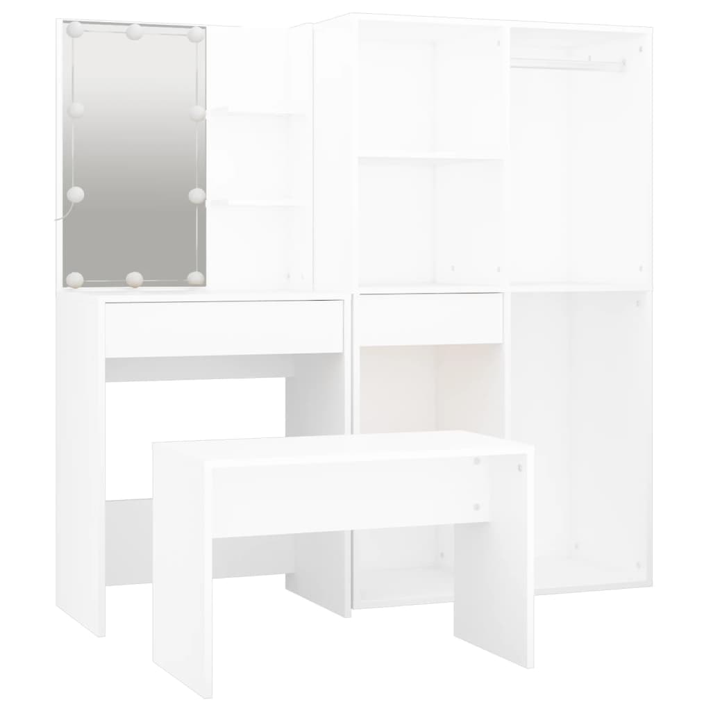 Coiffeuse avec miroir en bois Blanc H. 140 x l. 60 x P. 40 cm - 6