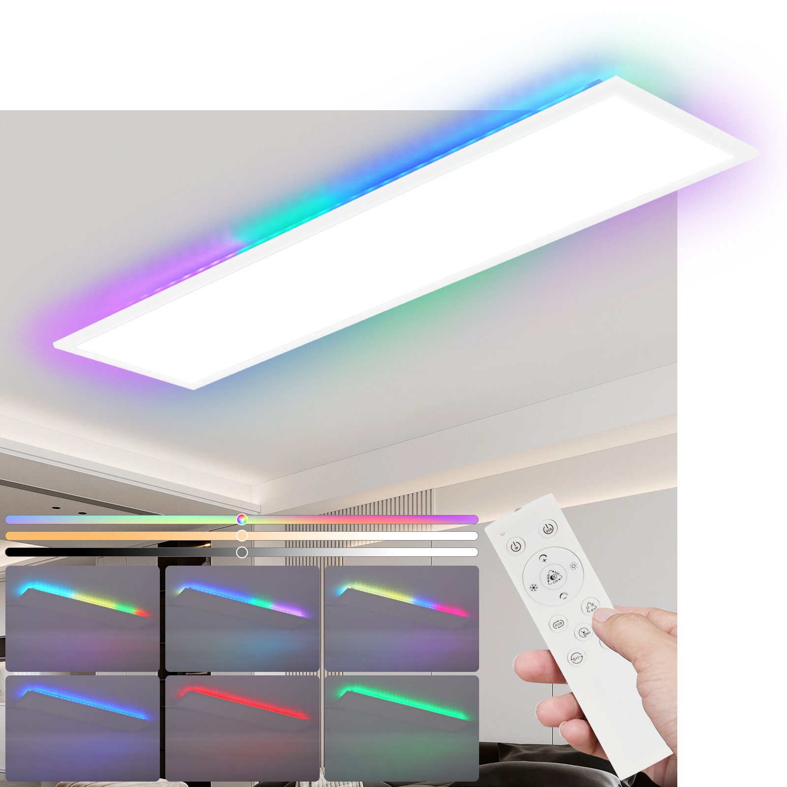 ZMH Ściemnialna lampa sufitowa LED 39W do salonu, zmieniająca kolor RGB, panel sufitowy