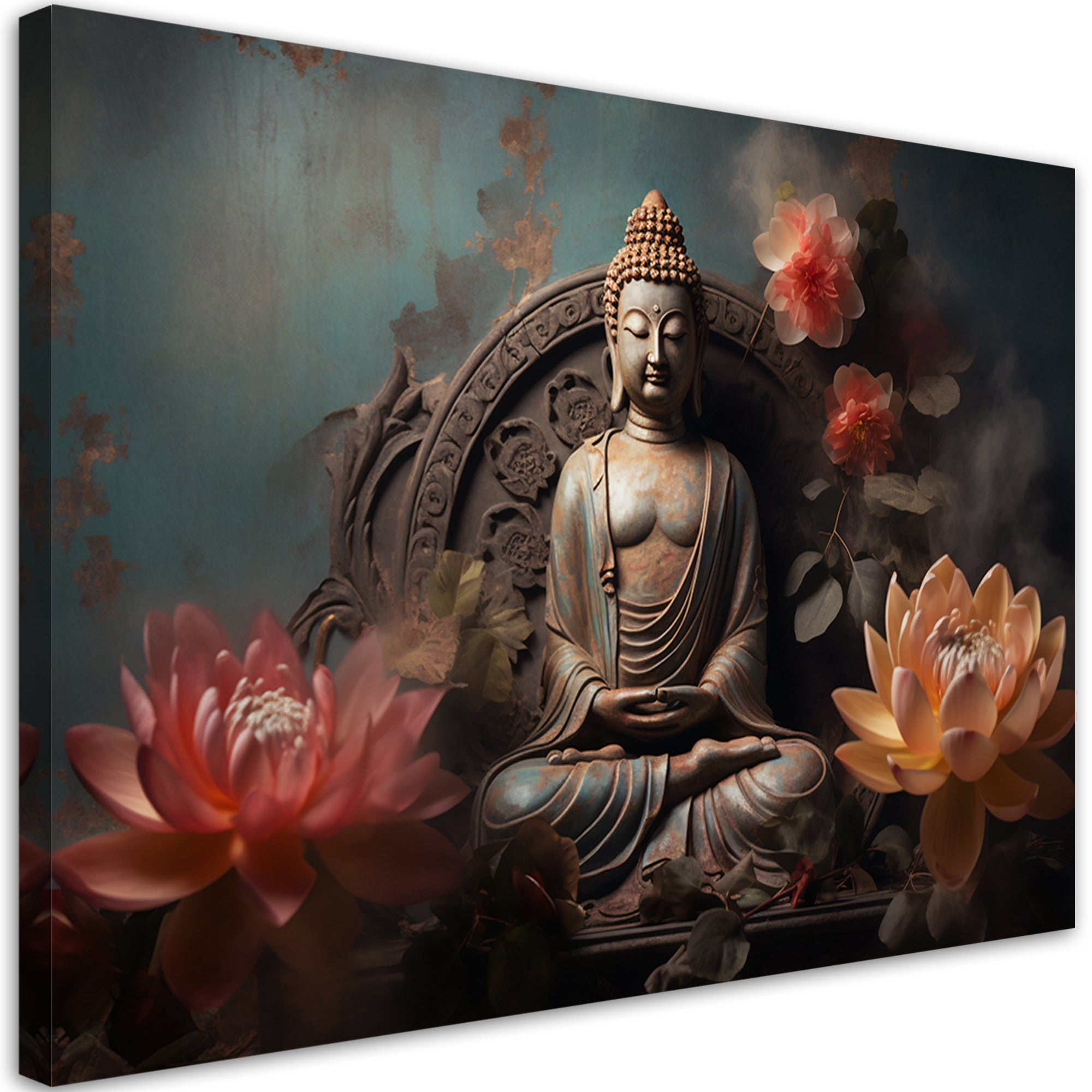Obraz na płótnie, Budda Kwiaty Zen 90x60