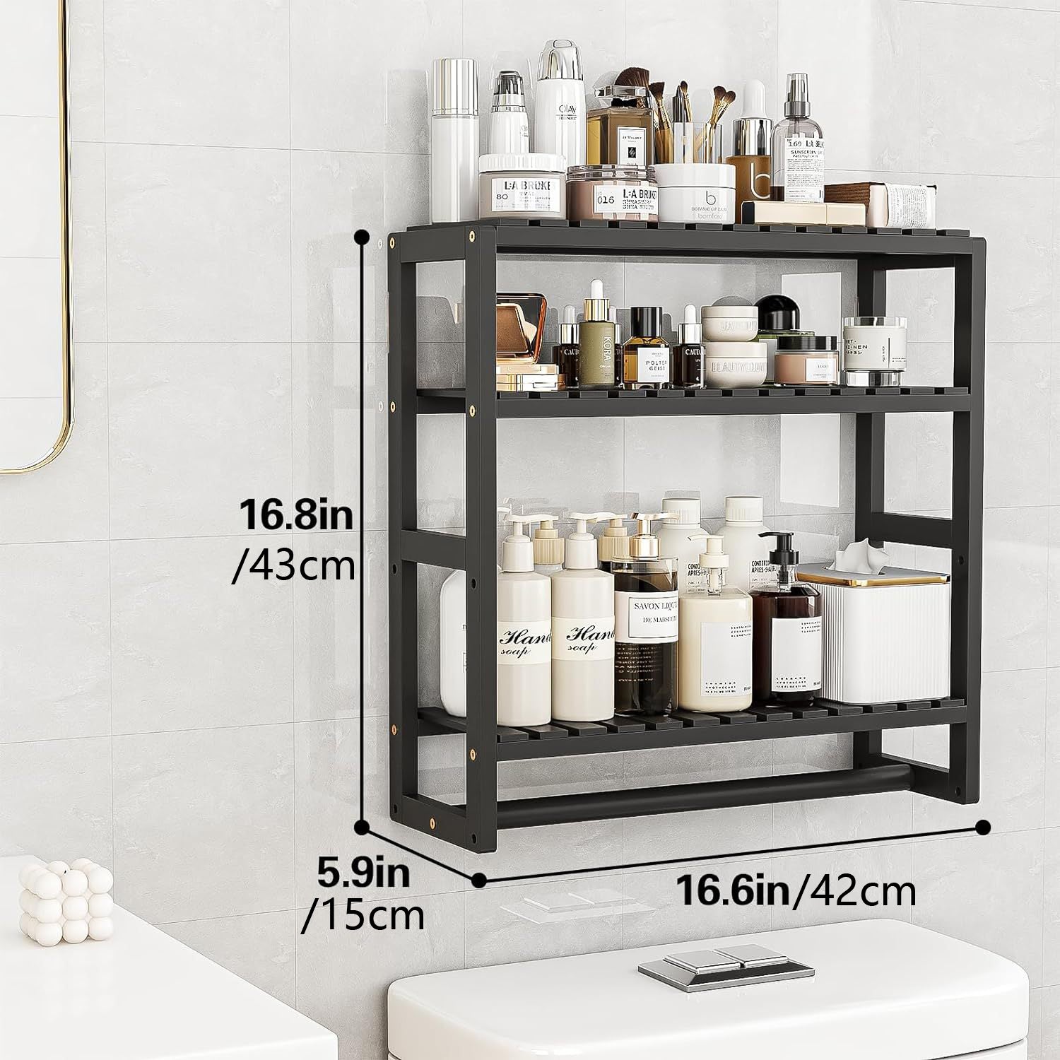Confezione da 2 portaoggetti da parete per doccia da bagno, salvaspazio, antiruggine (40 cm, nero) | Leroy Merlin