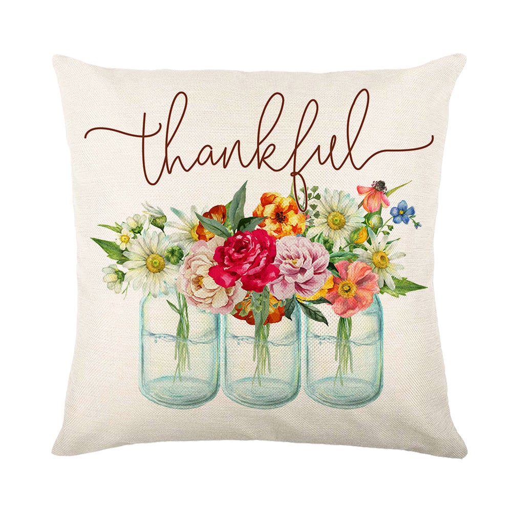 Lot de 4 housses de coussin décoratives citrouilles 45 x 45 cm, pour Thanksgiving, pour canapé, salon, chambre, jardin, décoration d'intérieur - 4
