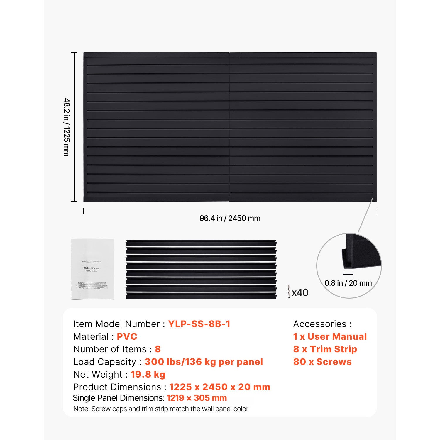 Panneau mural a lattes SucceBuy pour garage, 1225 x 2450 mm, panneau en PVC avec design modulaire, pour outils, organisation, stockage, atelier, noir - 7