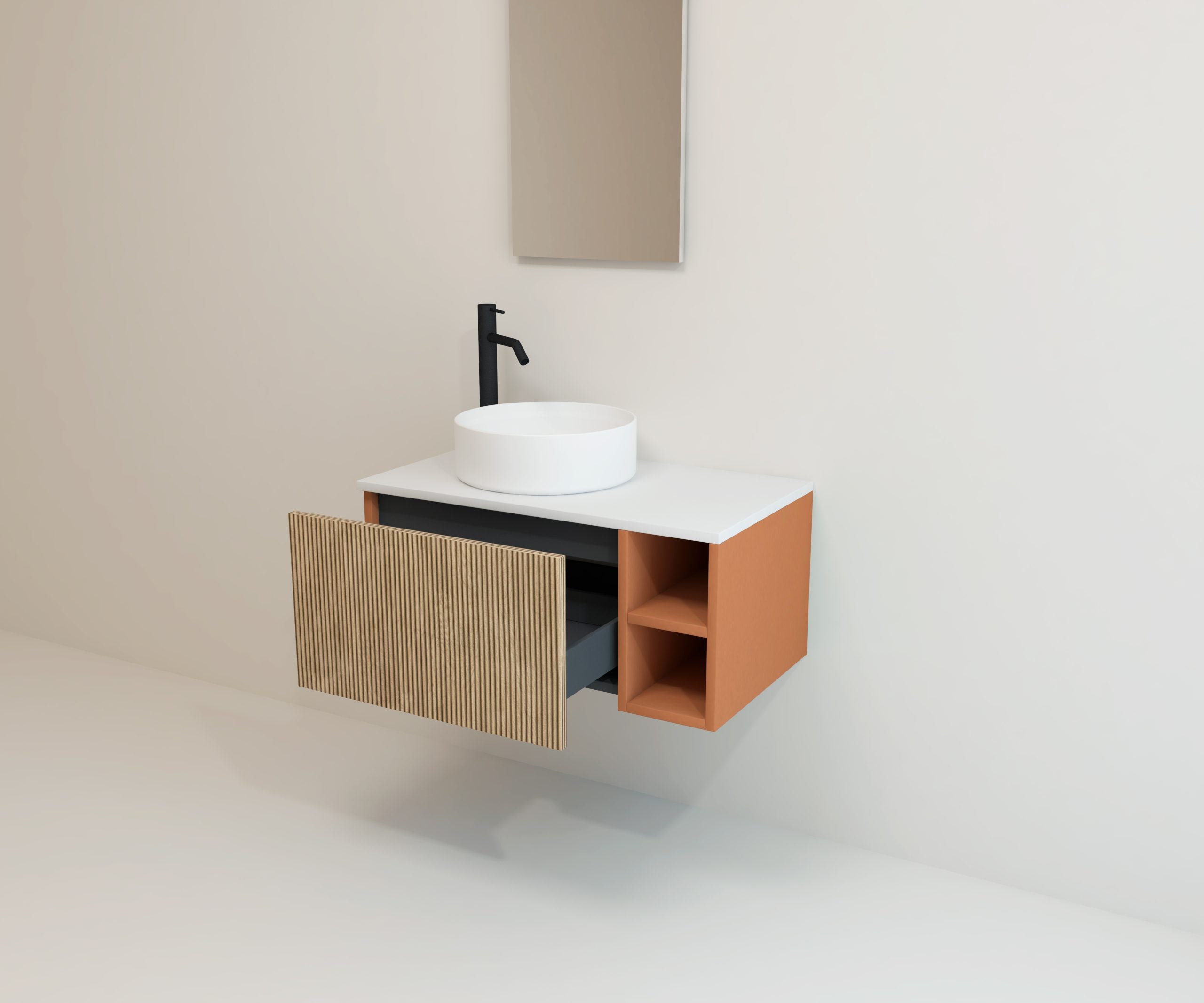 Ensemble de meubles de salle de bain Avantarea CHALAIN en terre cuite 80 cm + vasque + miroir Alma - 5
