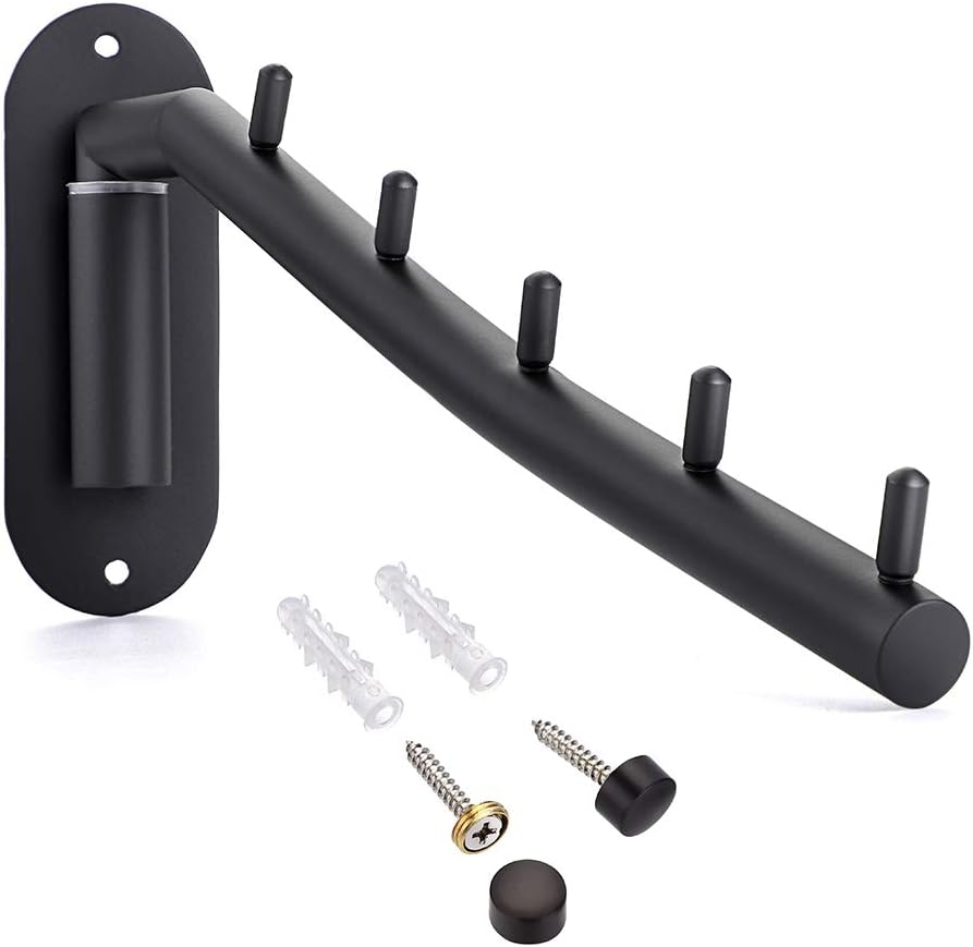 Porte manteau,Cintre mural en acier inoxydable avec bras oscillant, organiseur de rangement robuste pour buanderie,chambre à coucher, séchoir noir - 4