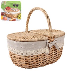 Cestino In Vimini Intrecciato A Mano 40x35x24 Cm, Con Manico, Naturale, Per Picnic, Spesa E Decorazione - 2