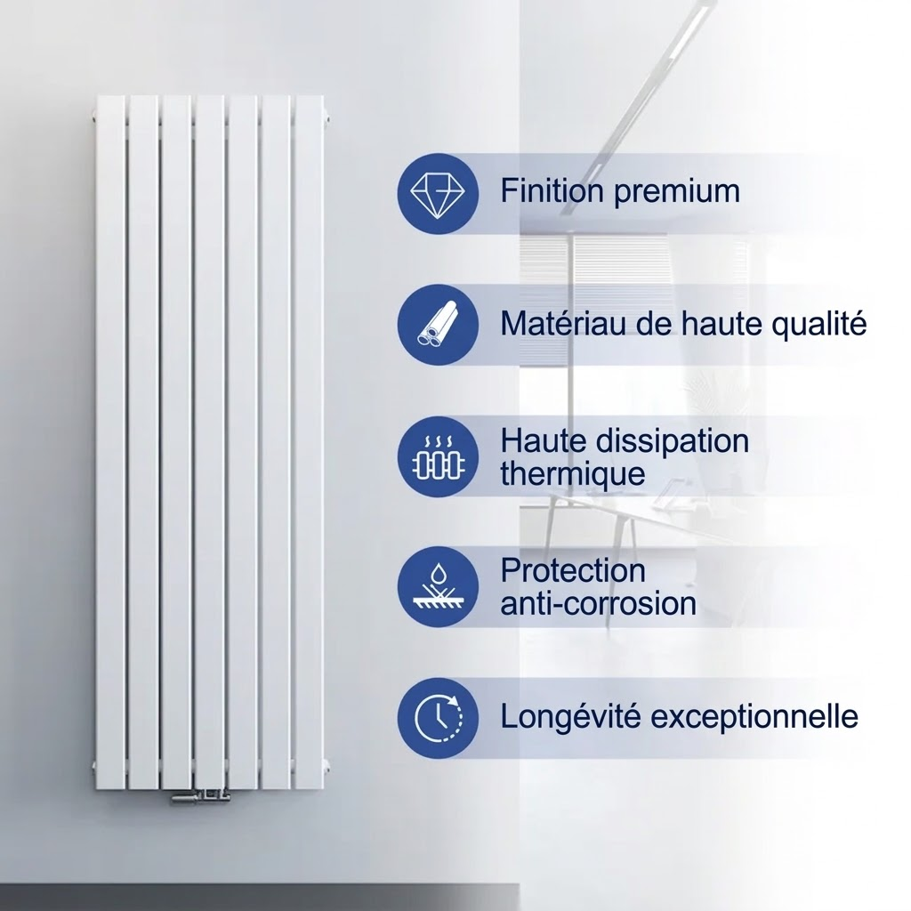 Heilmetz Radiateur à Eau Chaude Vertical en Acier, Chauffage Central Design Blanc 850W - H.160 x l.46 cm - 2