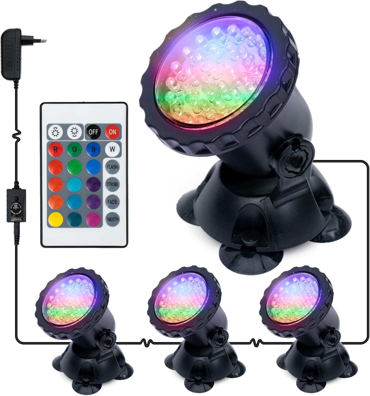 Podwodne oświetlenie LED RGB IP68 – Wodoszczelny reflektor do basenu, ogrodu, stawu – Regulowane efekty świetlne na zewnątrz