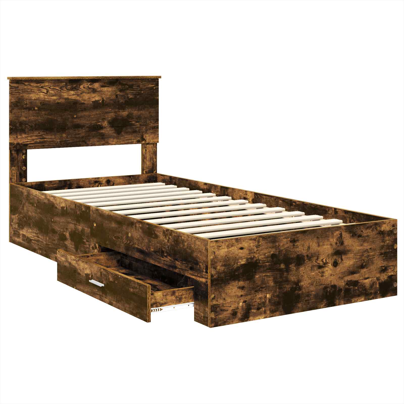 Cadre de lit chêne fumé et argent, panneau de bois, pour la chambre, 75 × 190 cm - 5