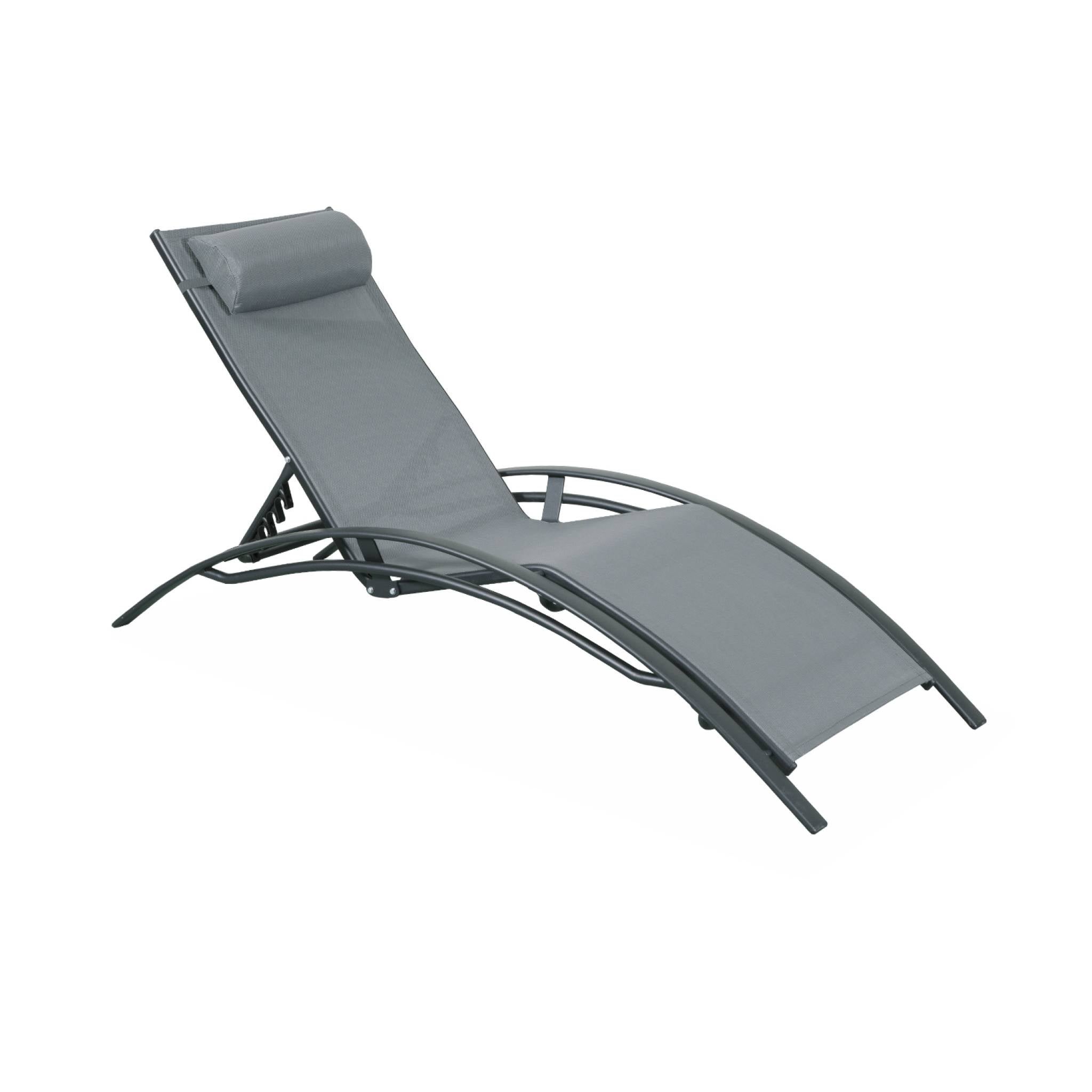 Duo de bains de soleil aluminium - Louisa Anthracite - Transats aluminium et textilène LOUISA - 8