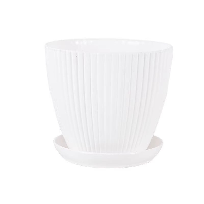 Doniczki wewnętrzne o średnicy 19 cm z otworami drenażowymi i podstawką na dole; nowoczesne doniczki dekoracyjne (białe, 5 sztuk).