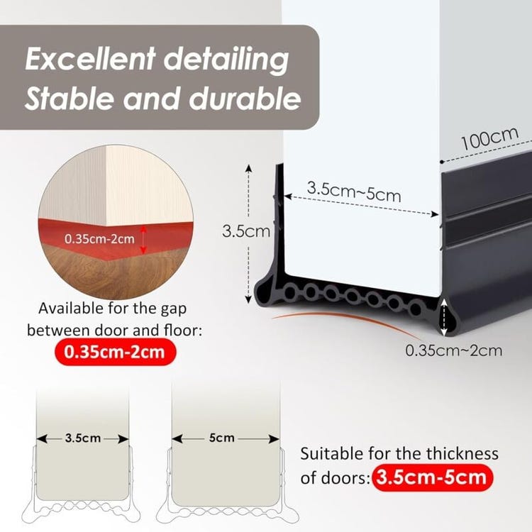 Junta de sellado - sin necesidad de pegamento - puerta insonorizada - puerta cortavientos - junta de sellado de umbral (negra, 1 m) - 2