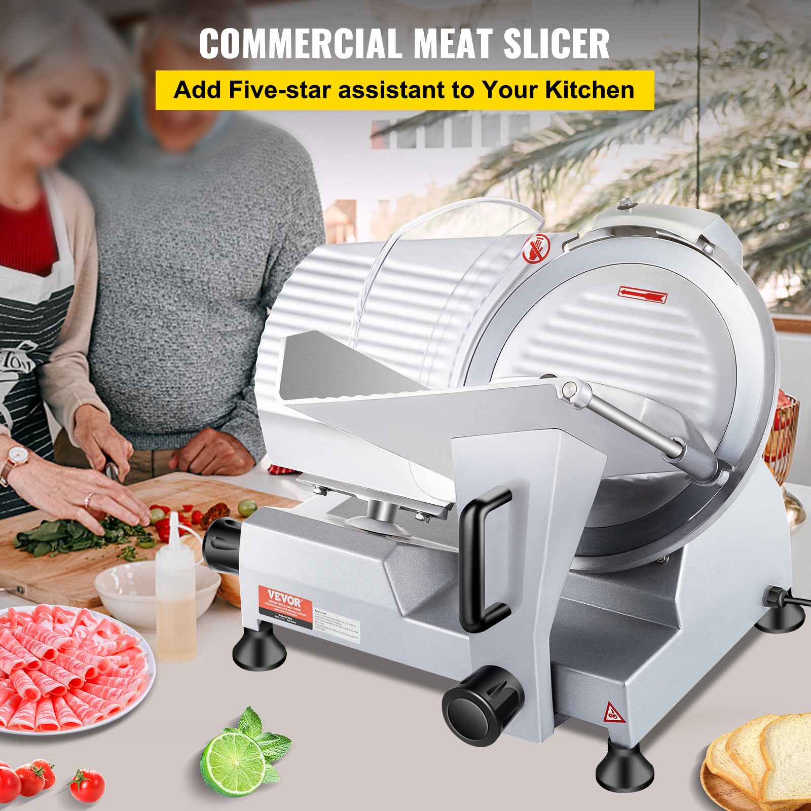 Machine à Découper La Viande Commerciale VEVOR 850W - Capacité 250 Kg/h, Lame 3,5 Mm | En Acier Inoxydable, Pour Bœuf, Poulet, Agneau